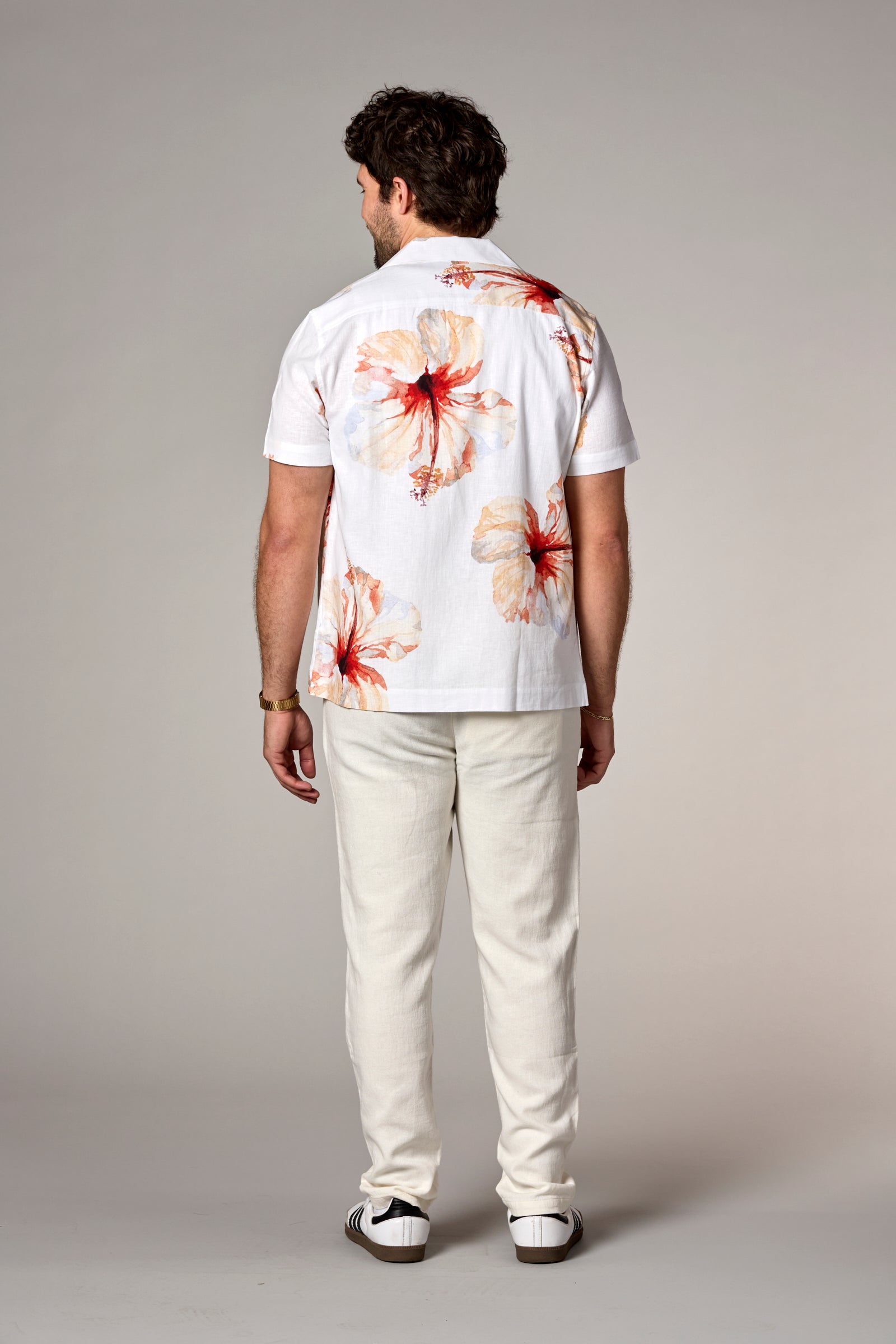 Bahamas S/S Linen Camp Shirt White Print