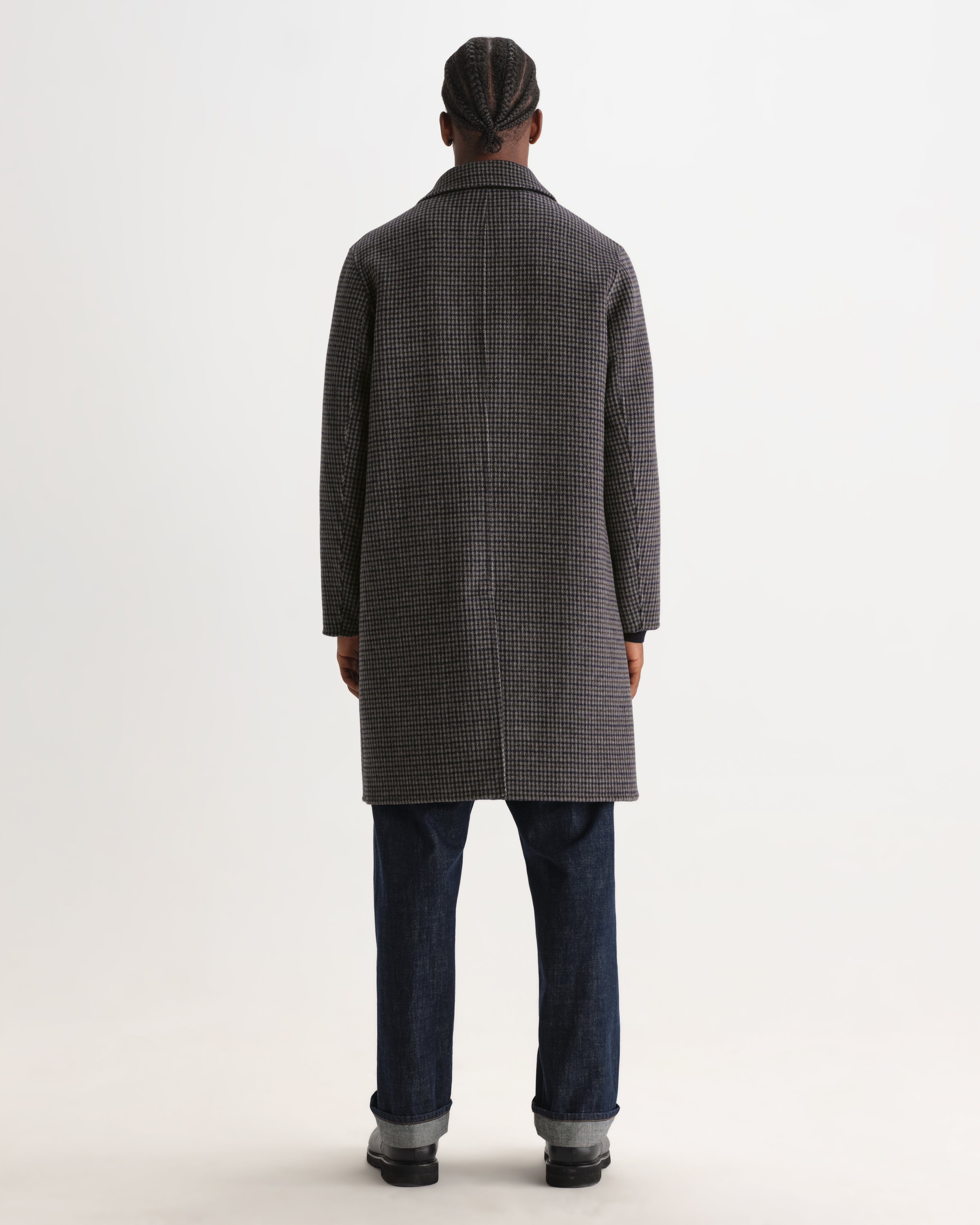 Stan Coat in Double Face Check Navy/Brown