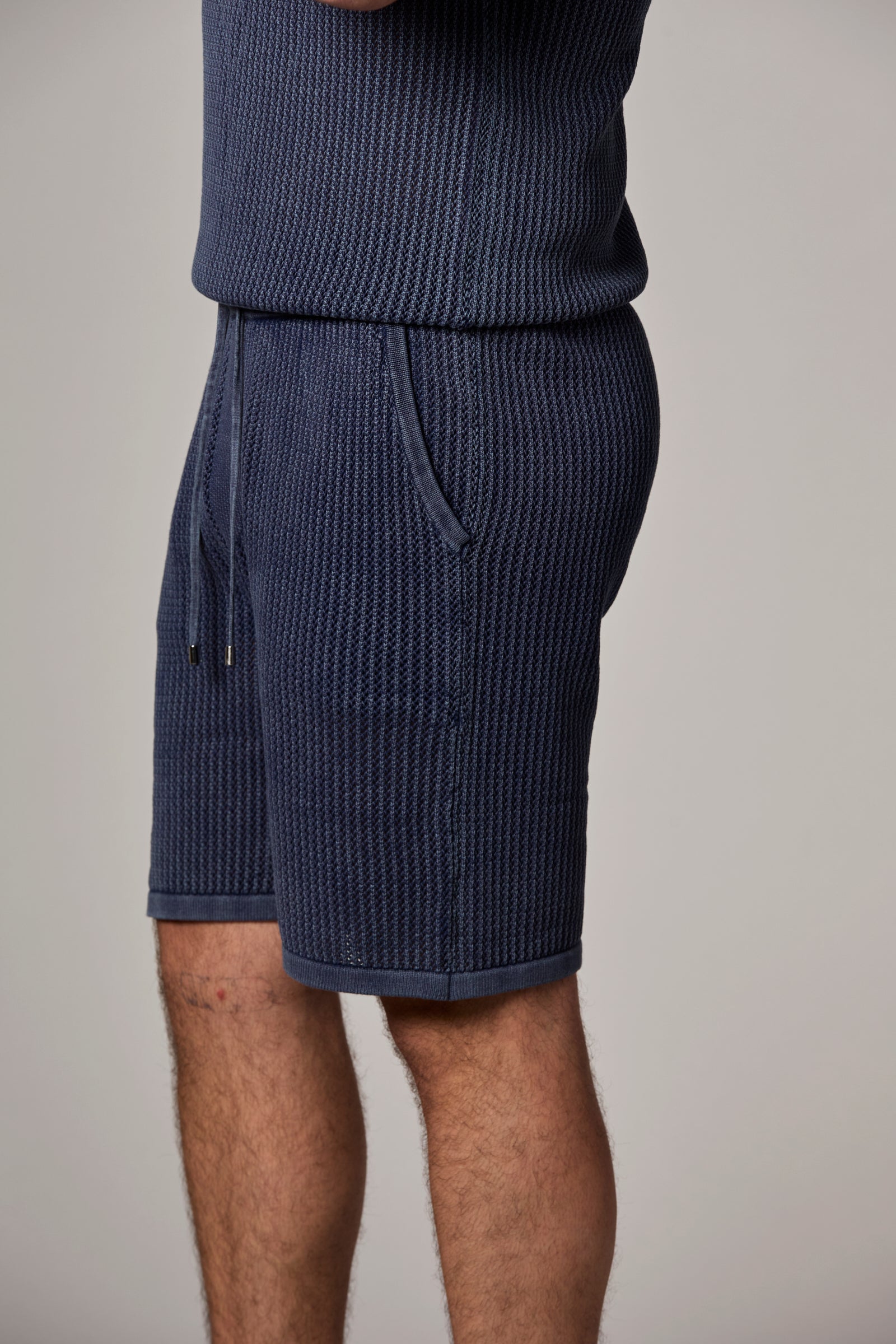 Vertical Knit Textured Shorts Navy