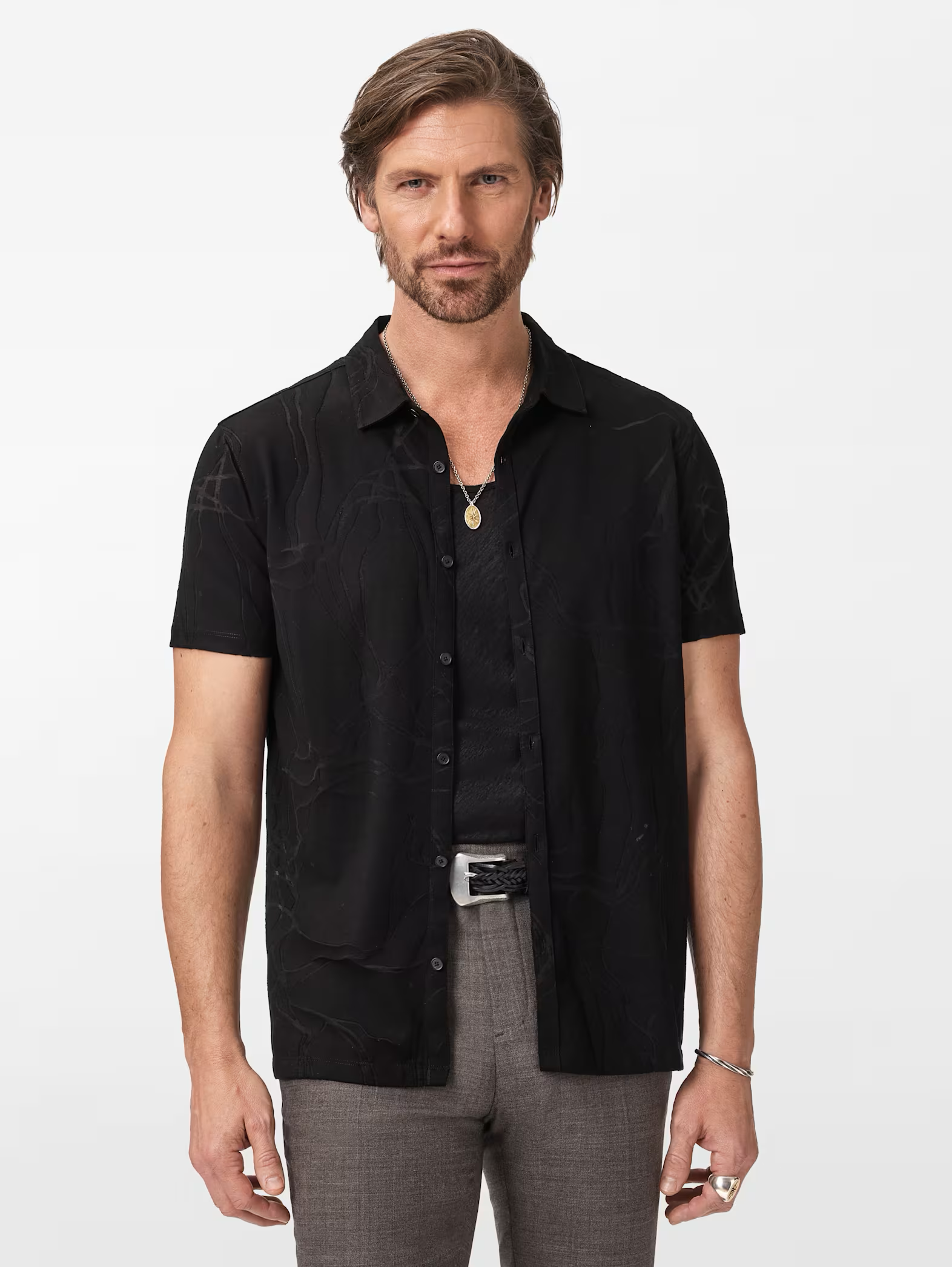 Elio Shirt with Tangled Burnout Lines Black