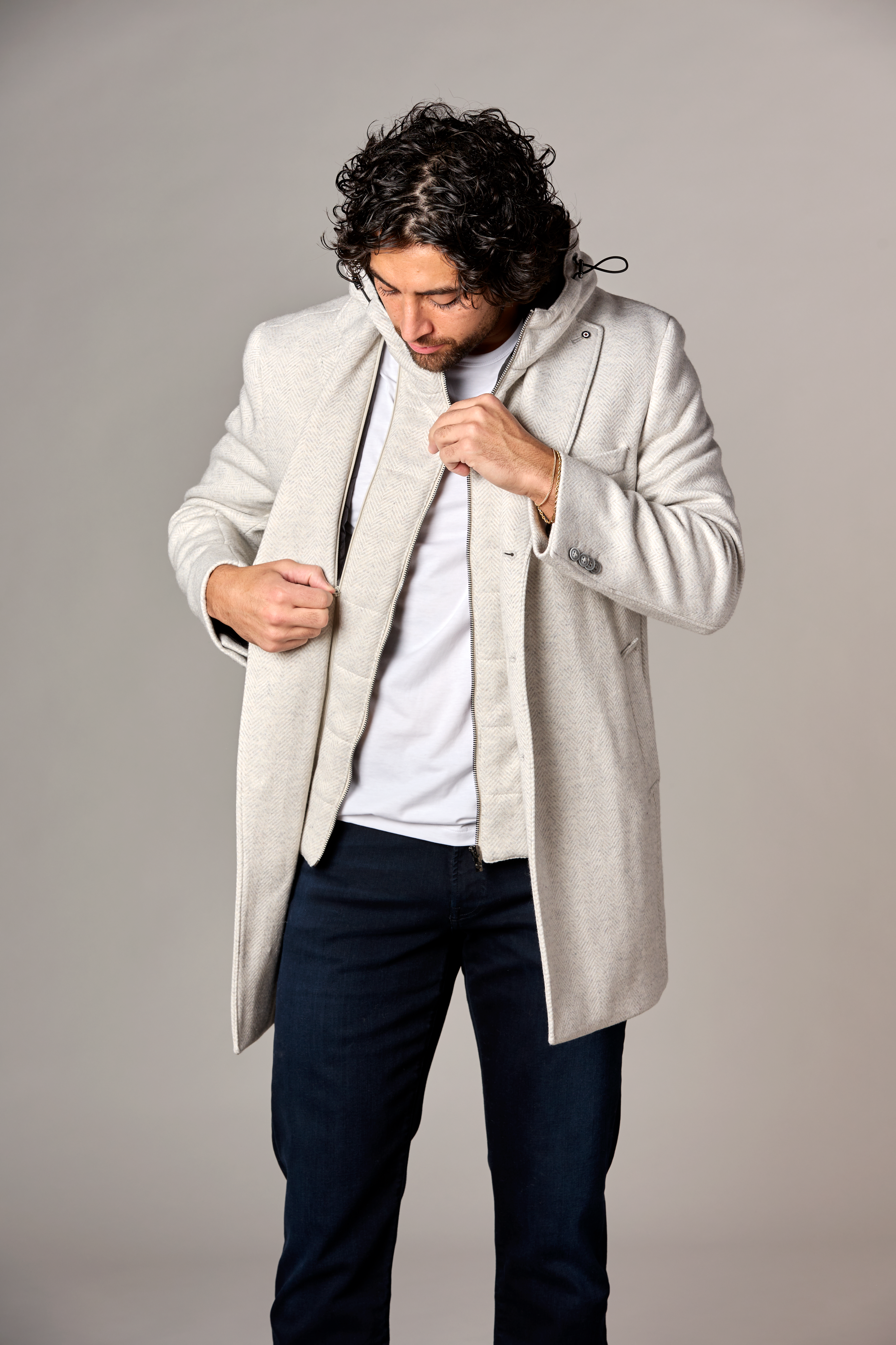 Houndstooth Top Coat w/ Inlay Grey