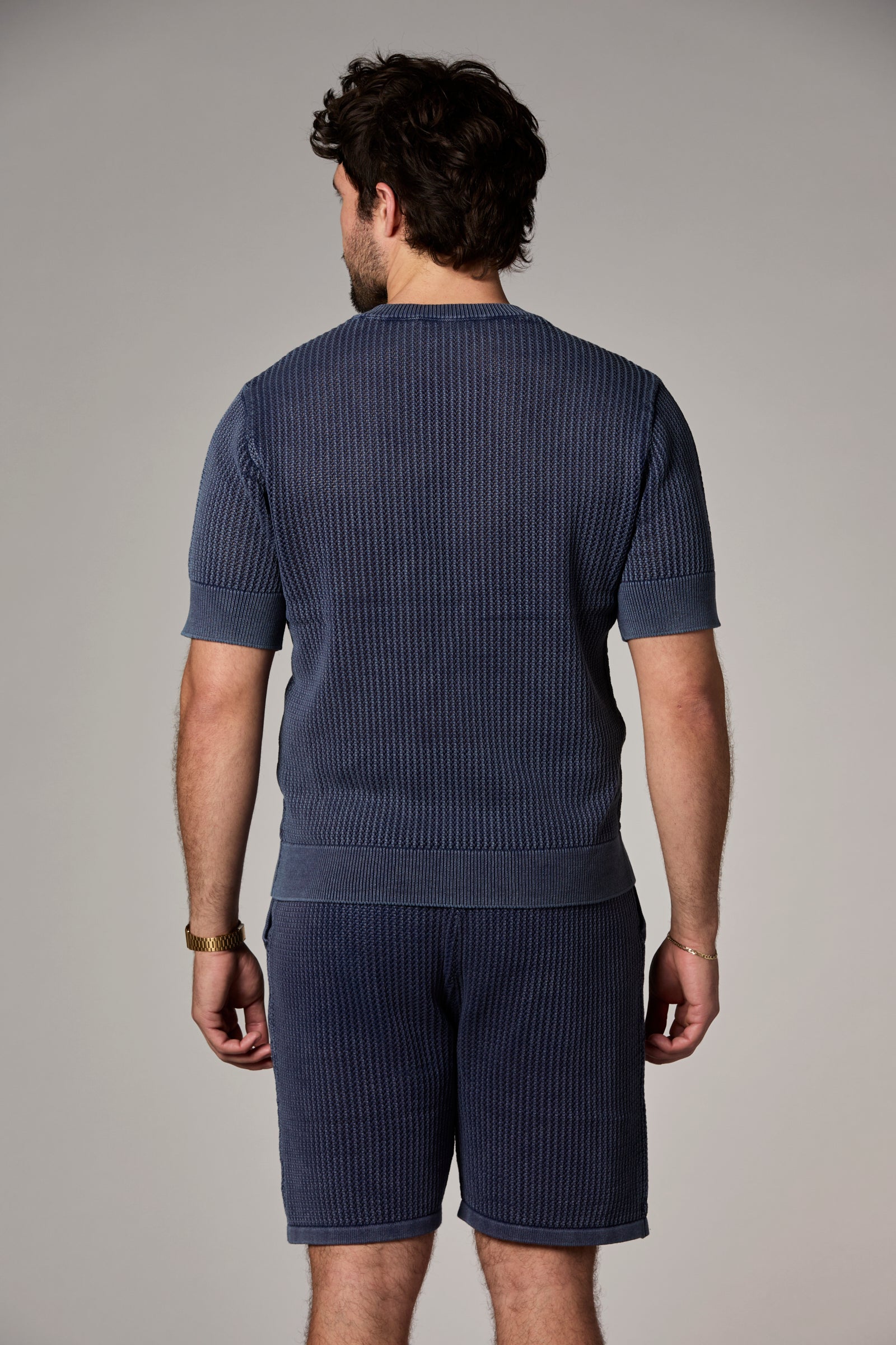 Vertical Knit Textured Tee Navy