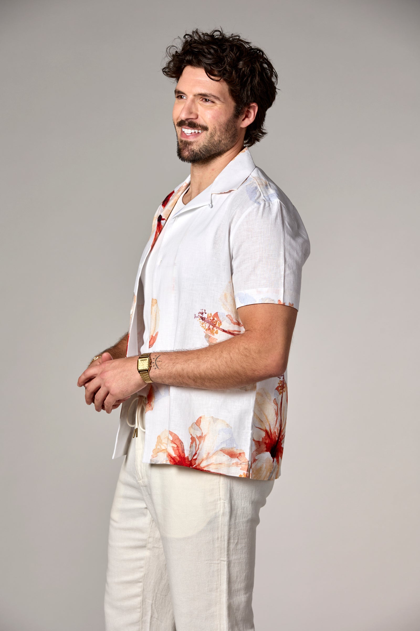Bahamas S/S Linen Camp Shirt White Print