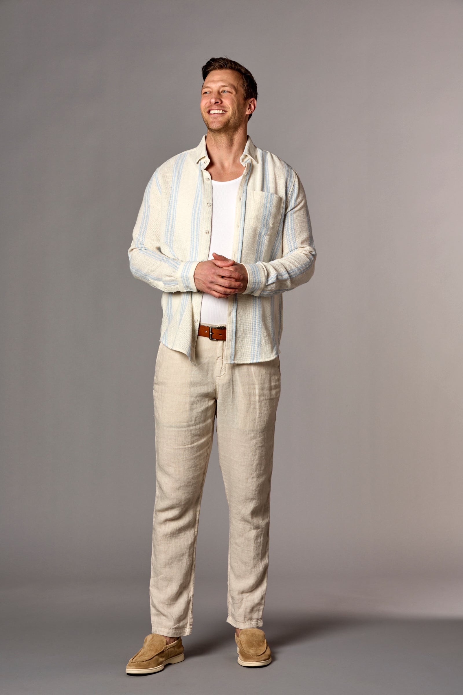 Double Stripe One Pocket Shirt Light Blue/Ecru