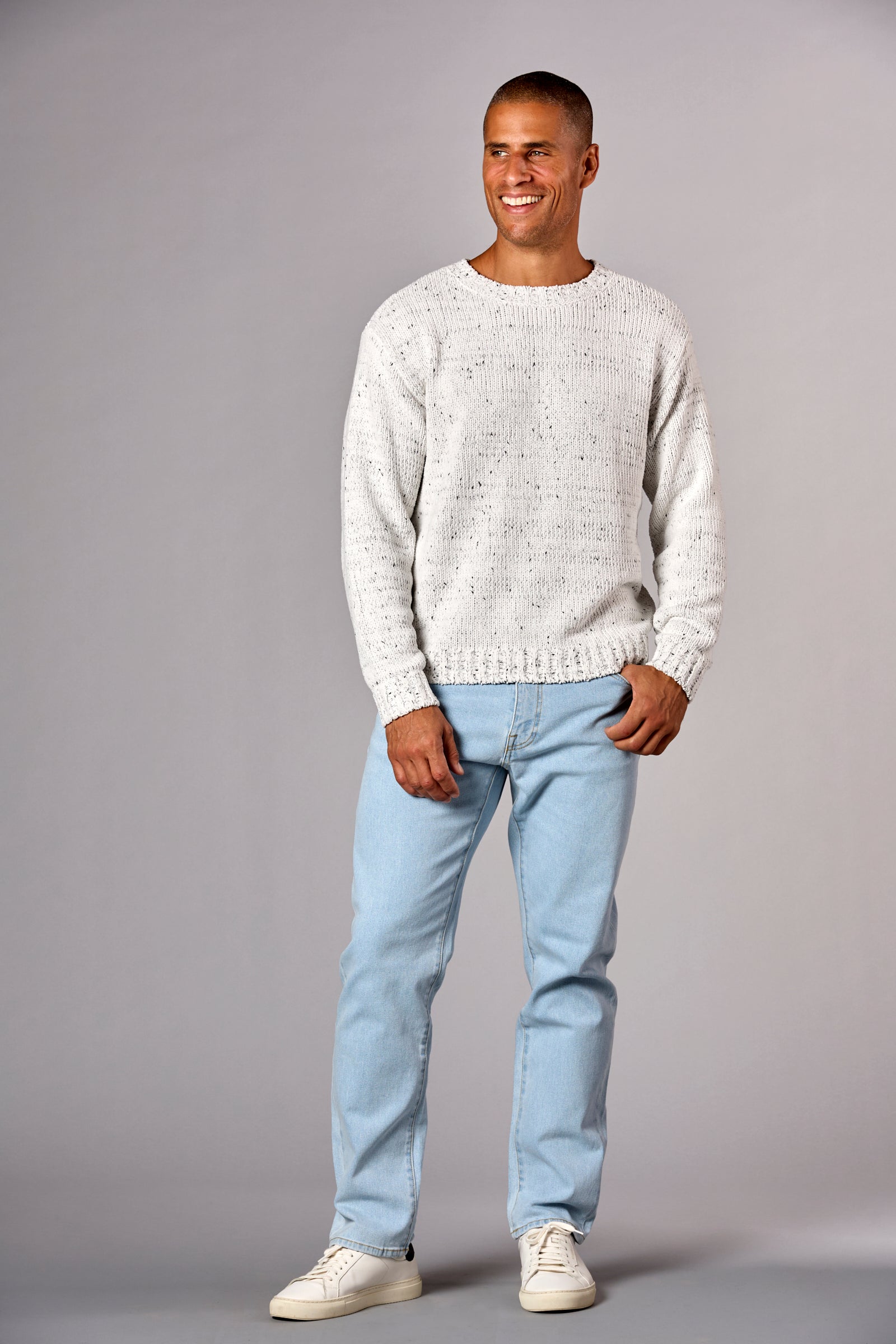 Chunky Chenille Crew Ivory Speckle