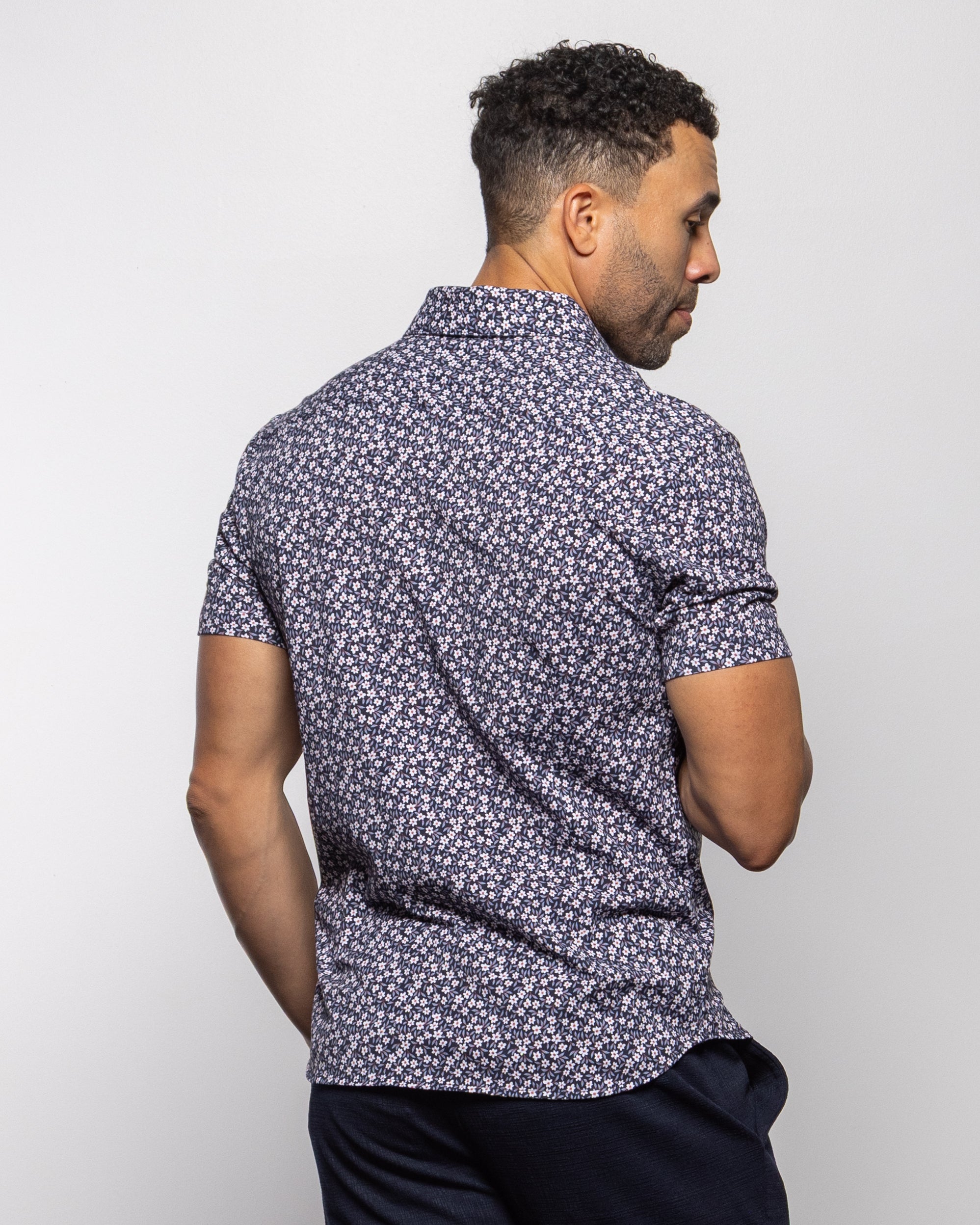 Bello Small Flower Short Sleeve Shirt Indigo Night