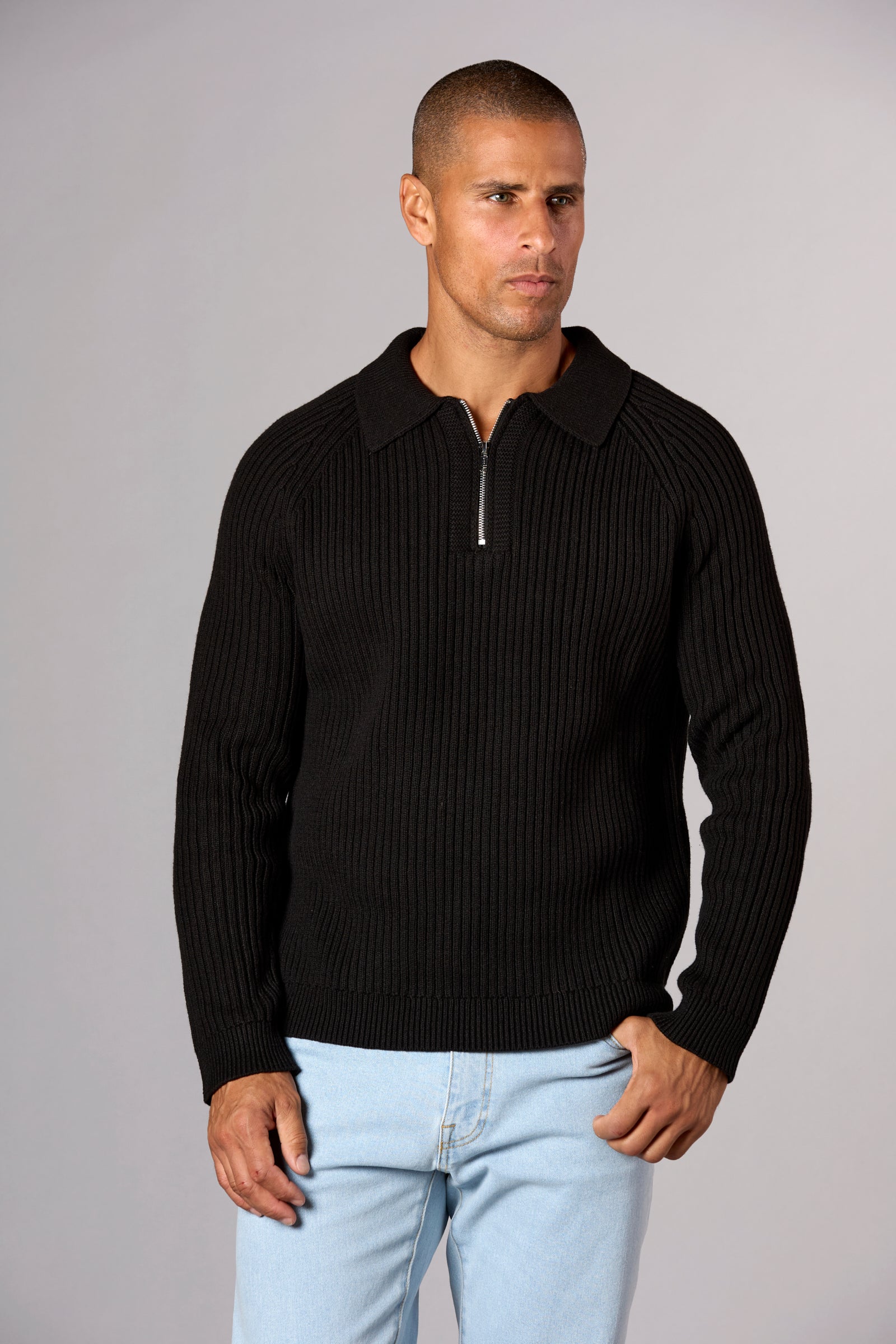 Oversized Chunky 3/4 Zip Black