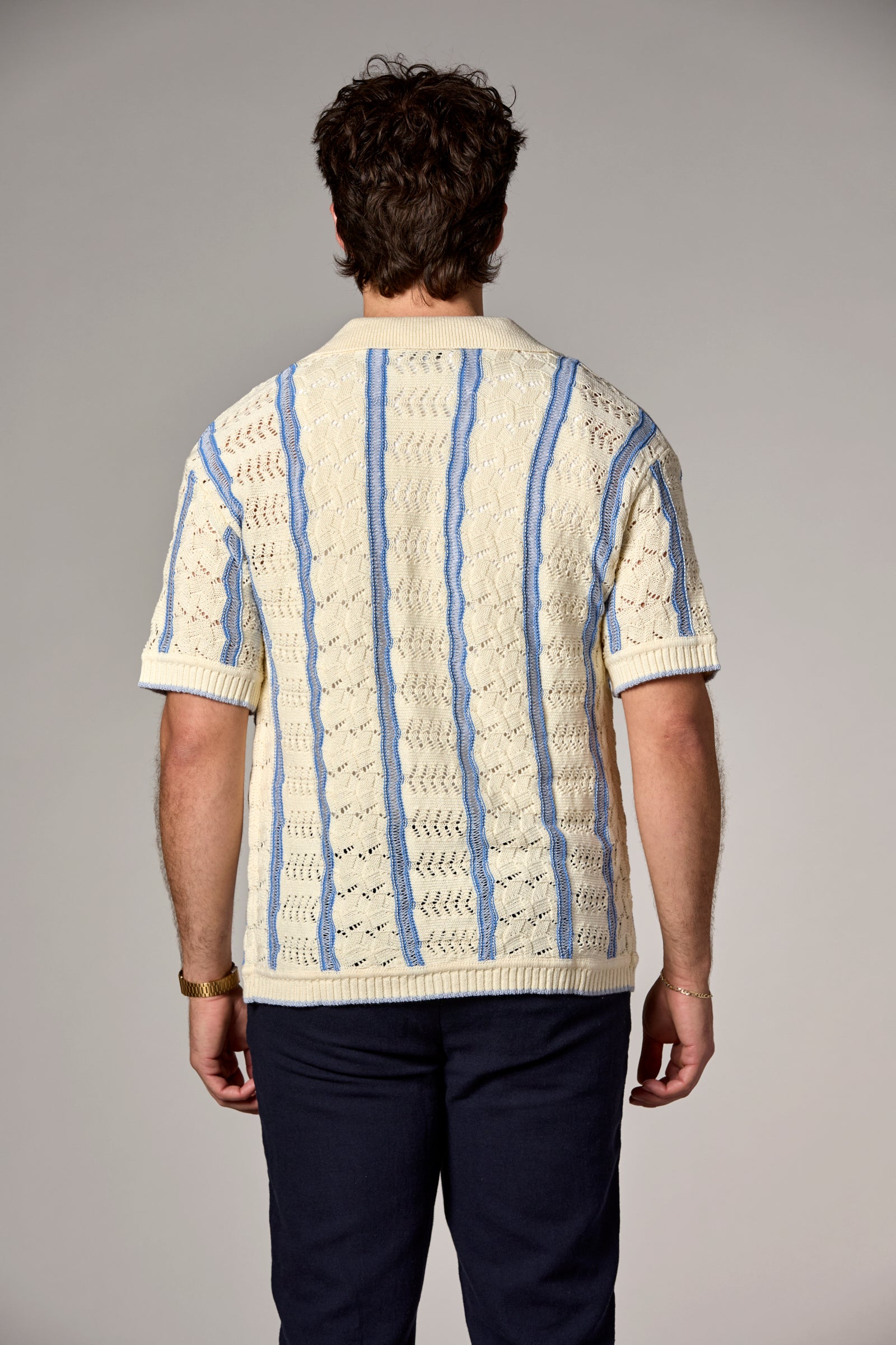 Striped Texture Knit Shirt Ivory/Blue