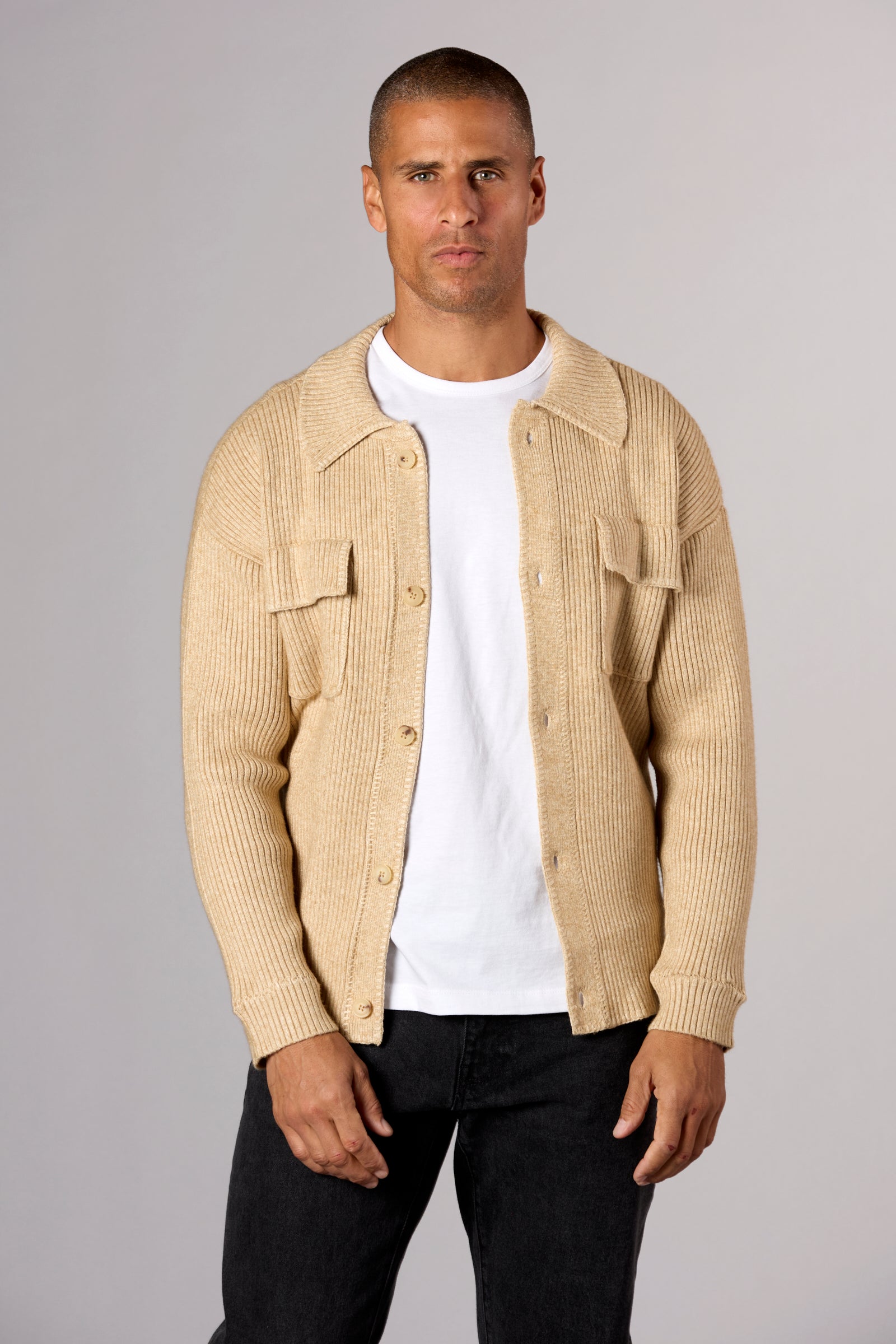 Whipstitch Sweater Jacket Wheat