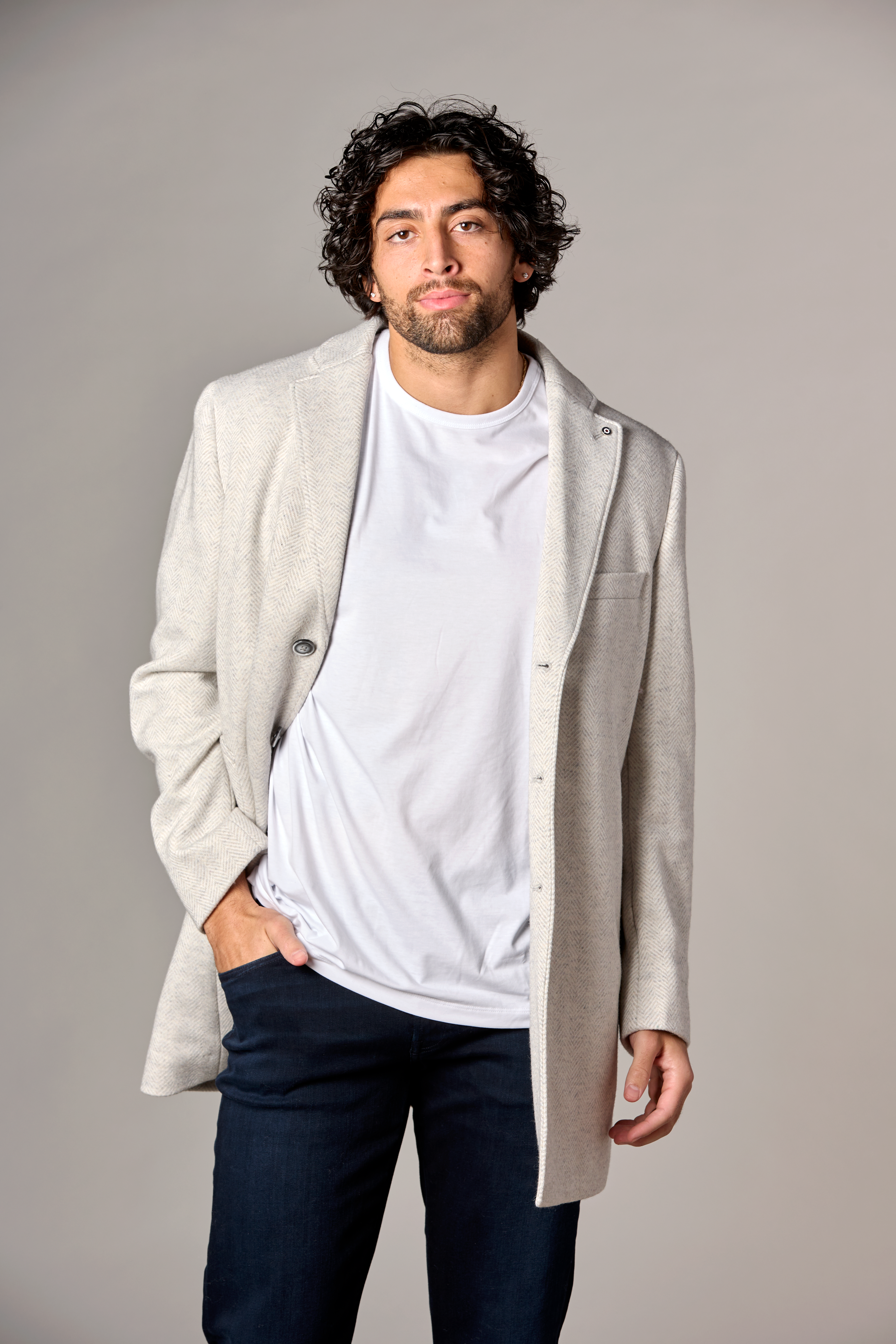 Houndstooth Top Coat w/ Inlay Grey