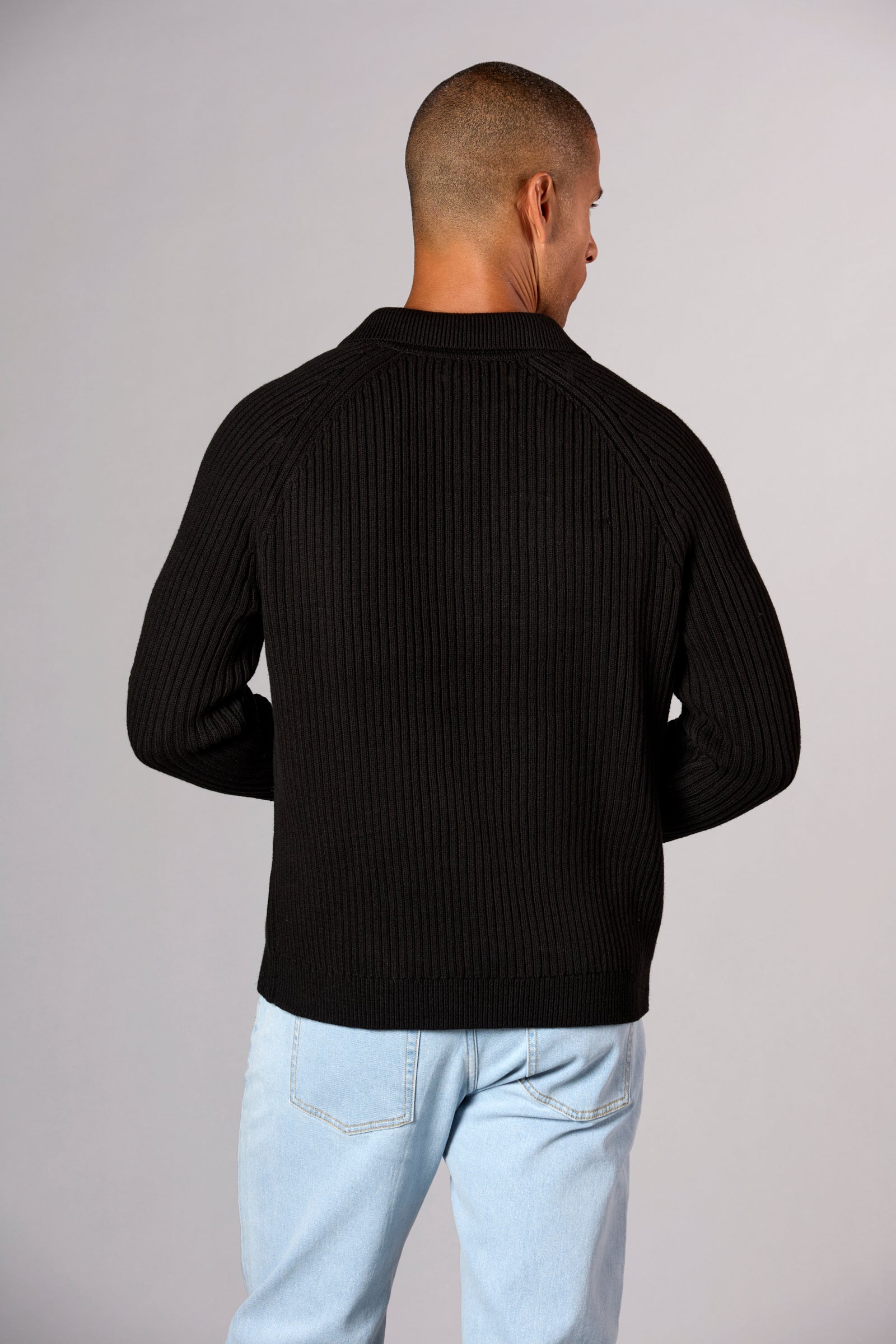 Oversized Chunky 3/4 Zip Black
