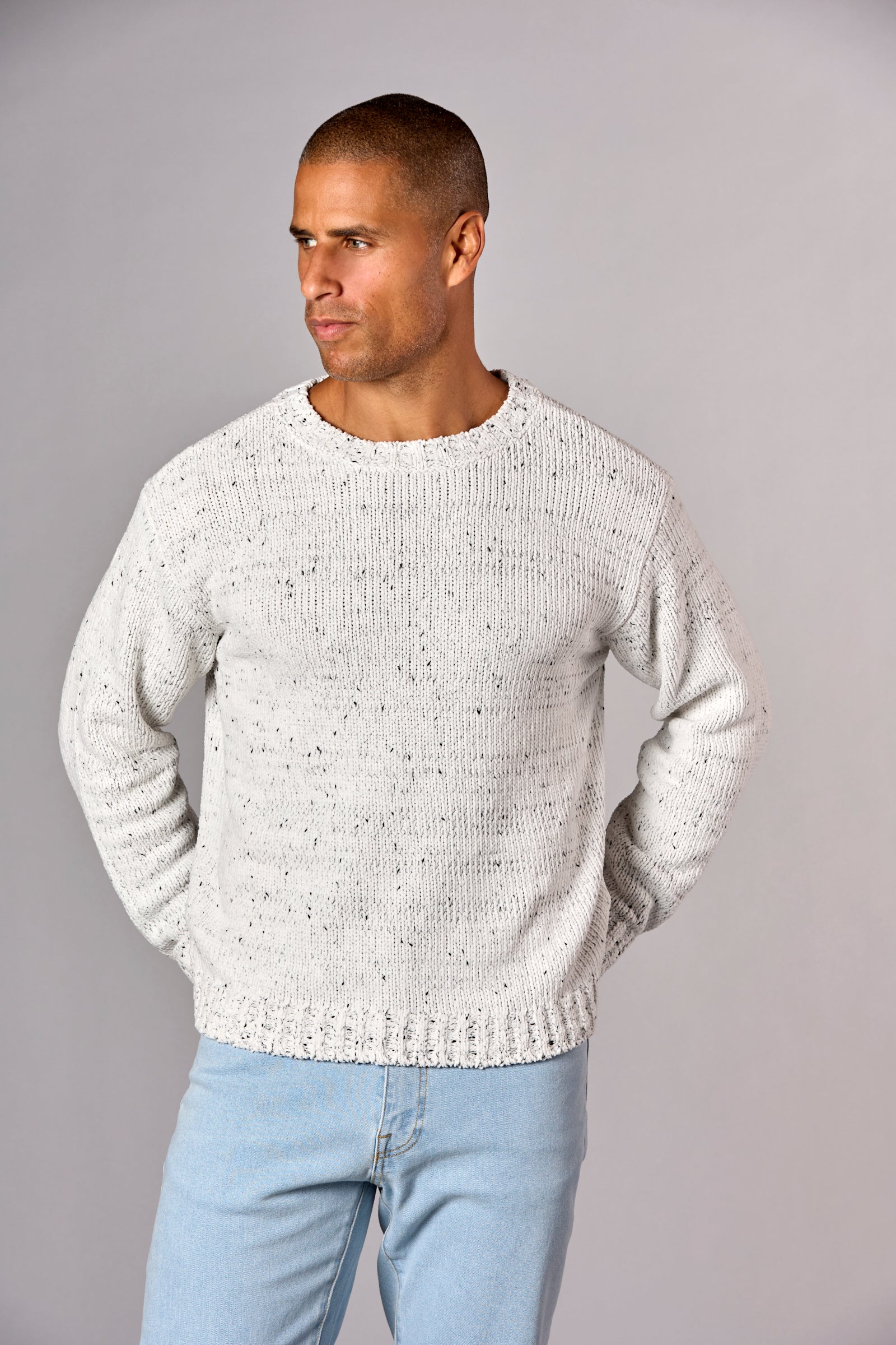 Chunky Chenille Crew Ivory Speckle
