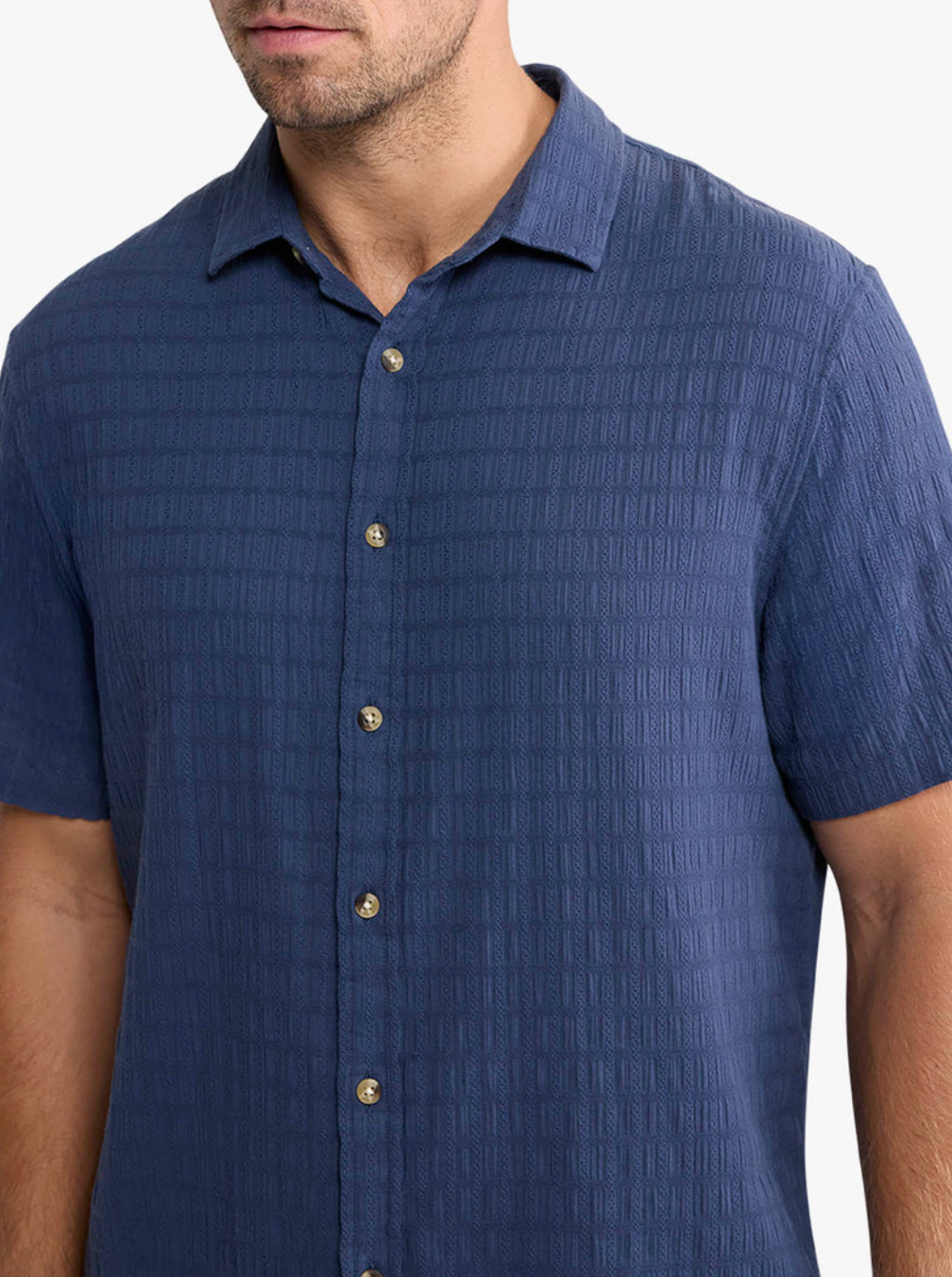 Oasis Short Sleeve Shirt Navy Basket Weave