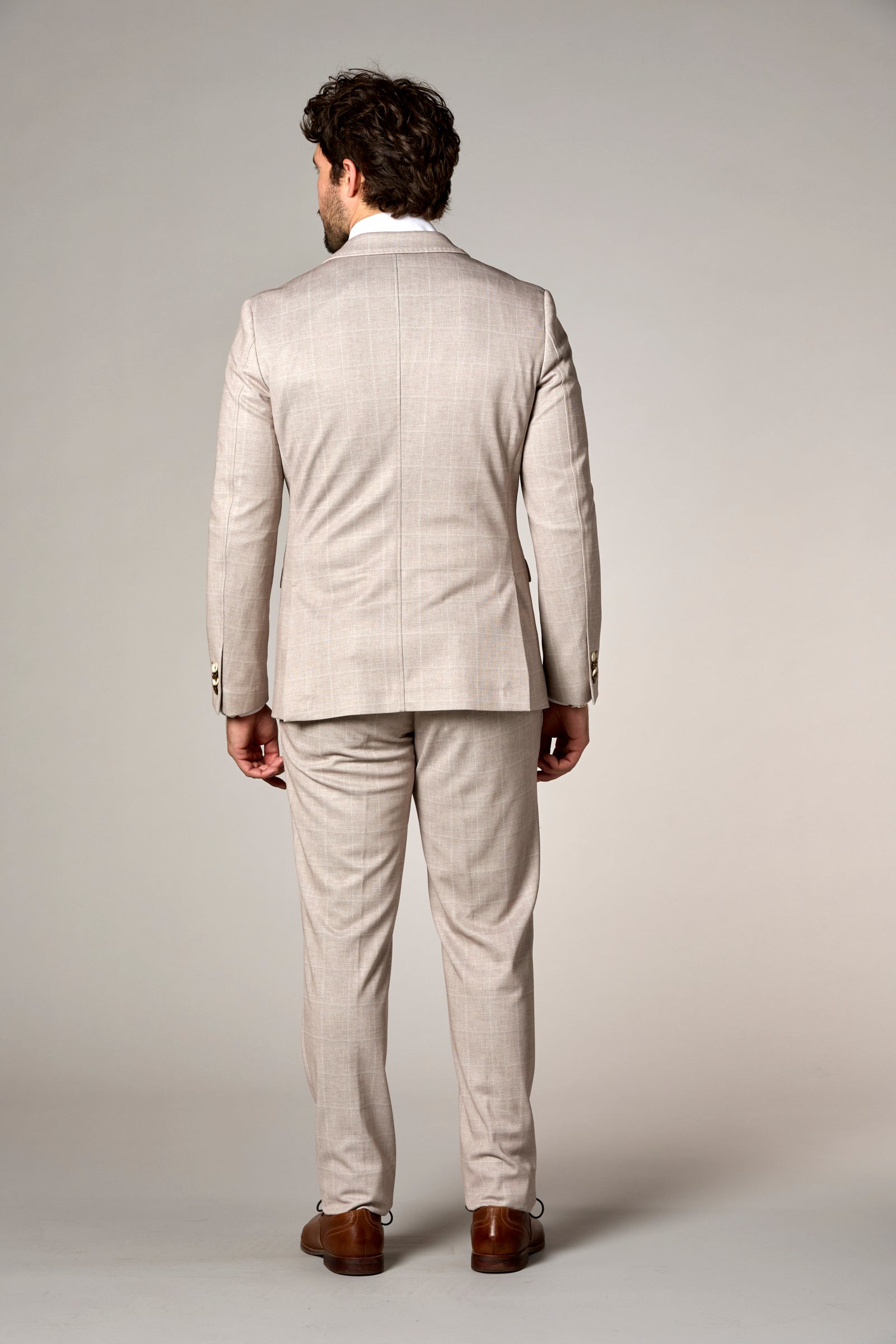 Stretch Knit Windowpane Blazer Sand