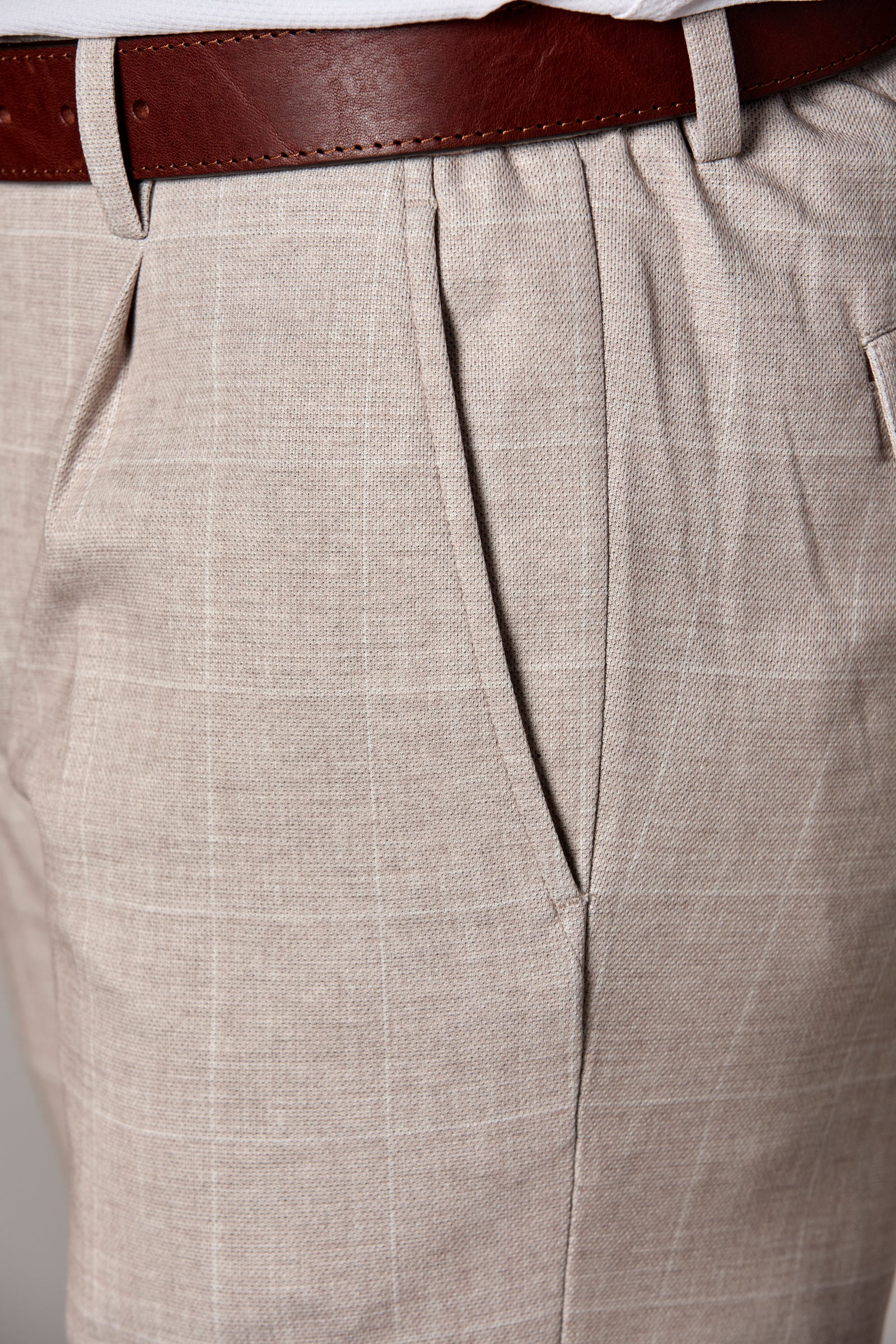 Stretch Knit Windowpane Trouser Sand