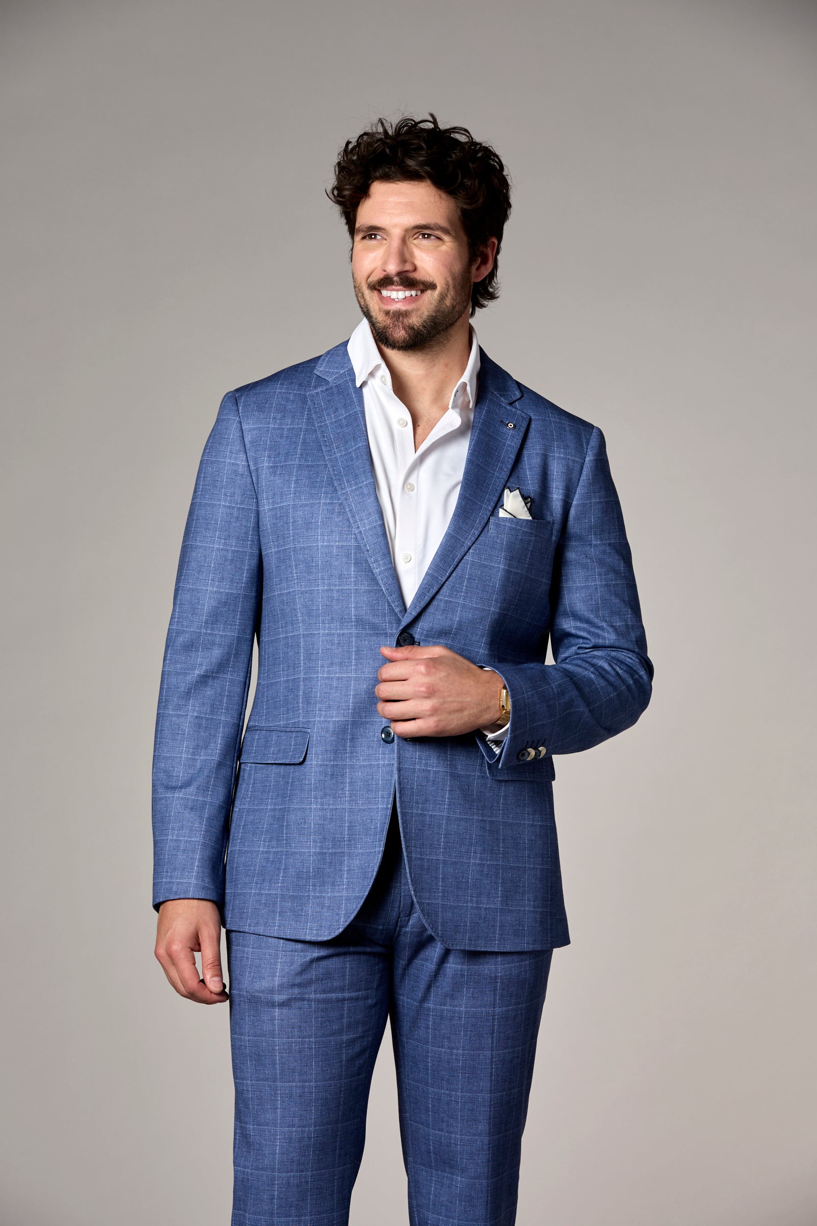 Stretch Knit Windowpane Blazer Navy