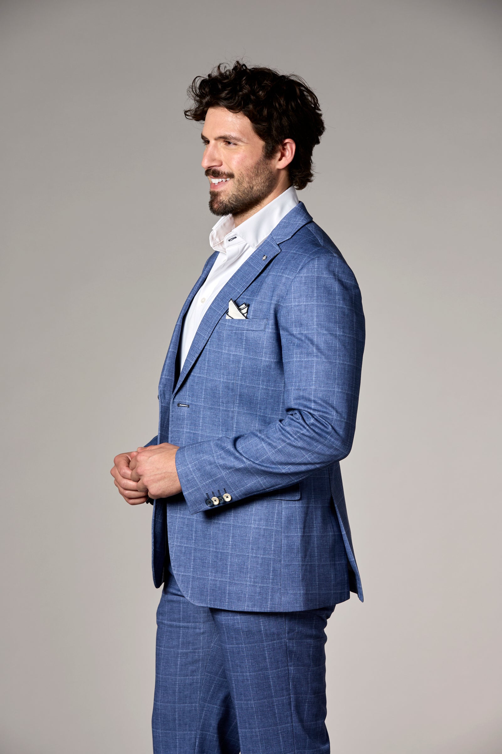 Stretch Knit Windowpane Blazer Navy
