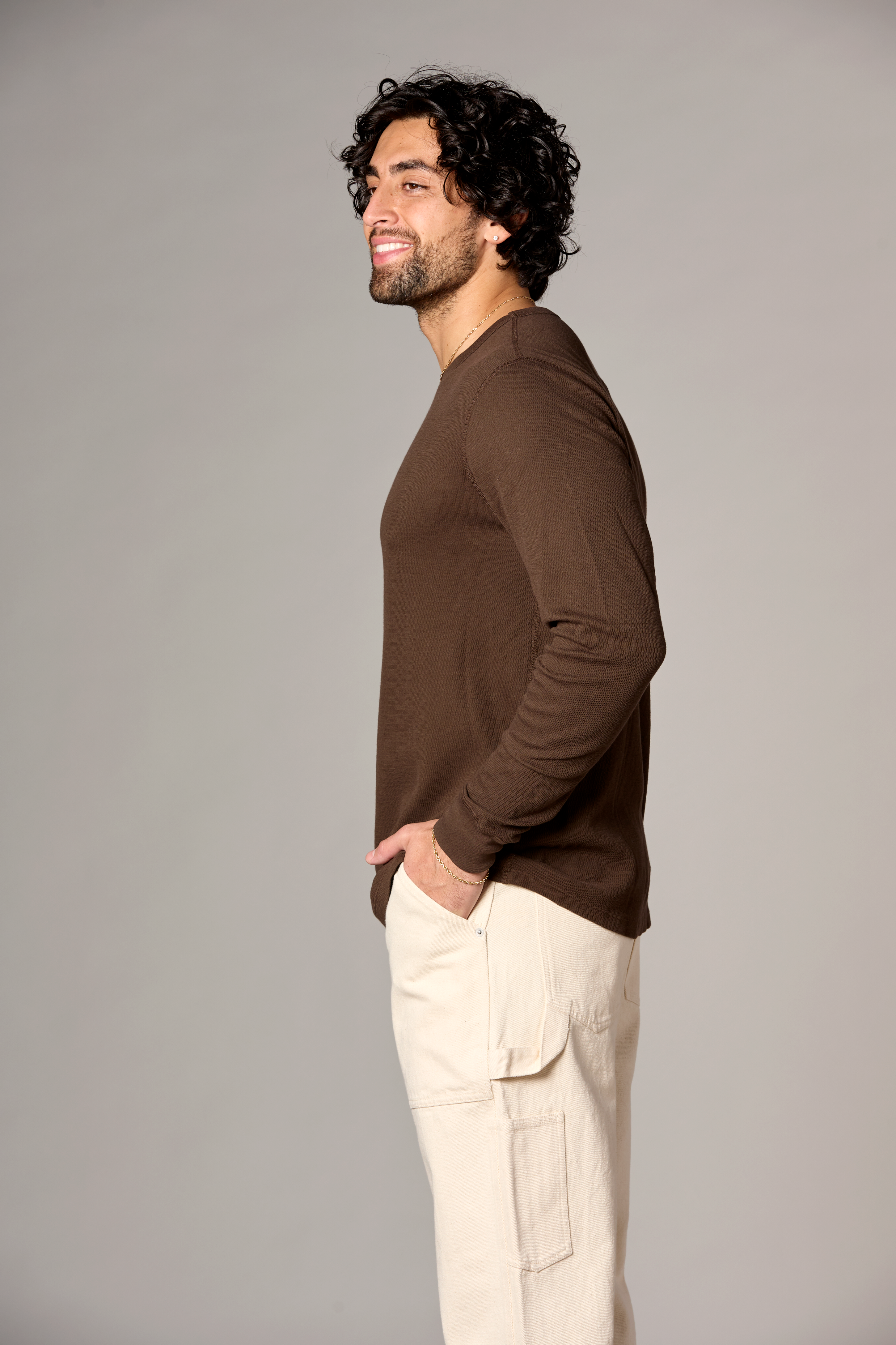 Crawford Military Rib Thermal Crew in Coffee Bean