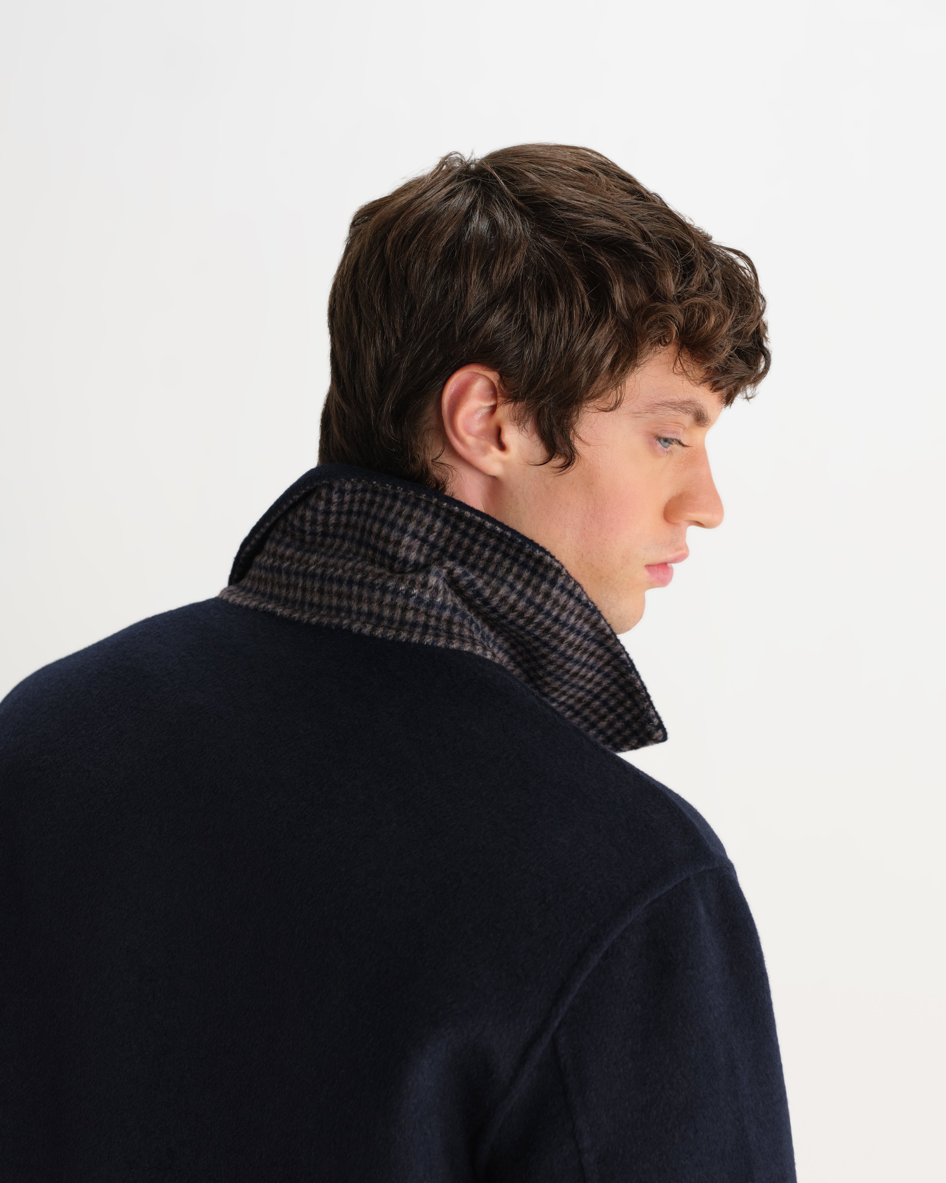 Hamblin Jacket in Double Face Check Navy/Brown