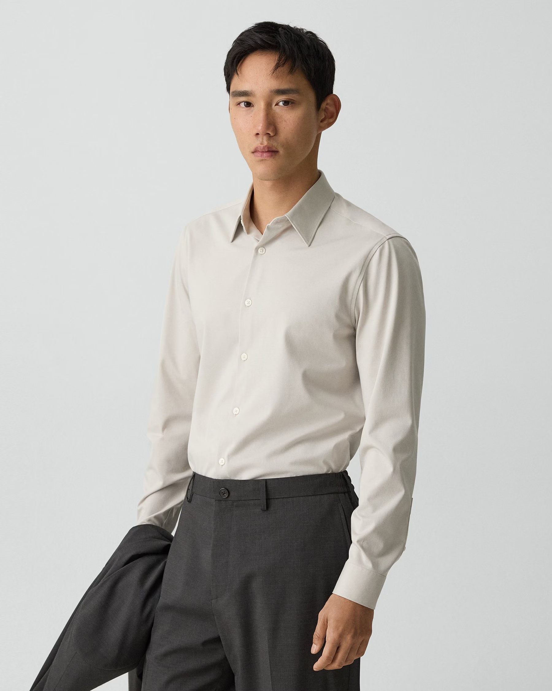 Sylvain Shirt in Structure Knit Silver Cloud
