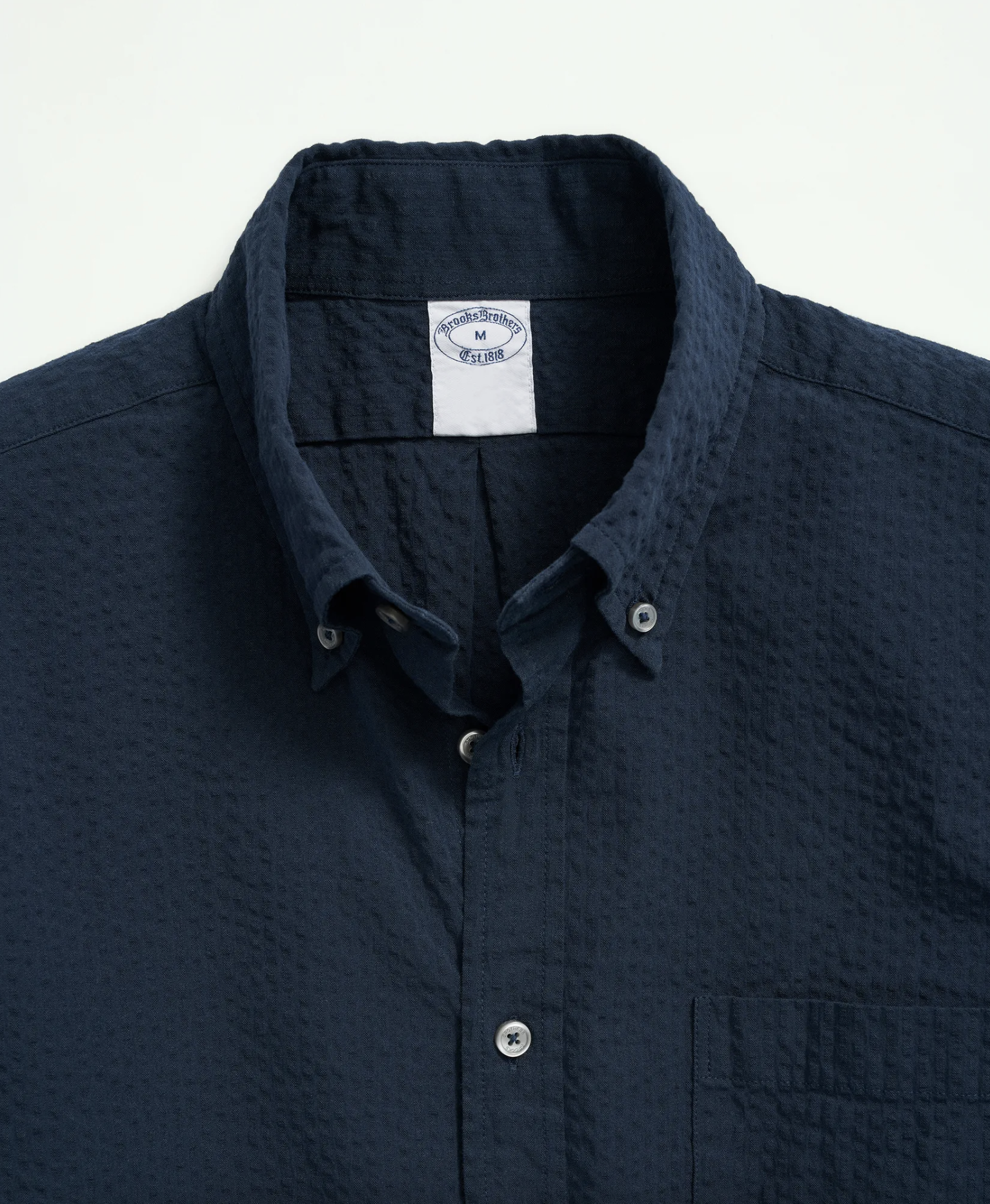 SPT Long Sleeve Seersucker Solid Regular Solid Navy