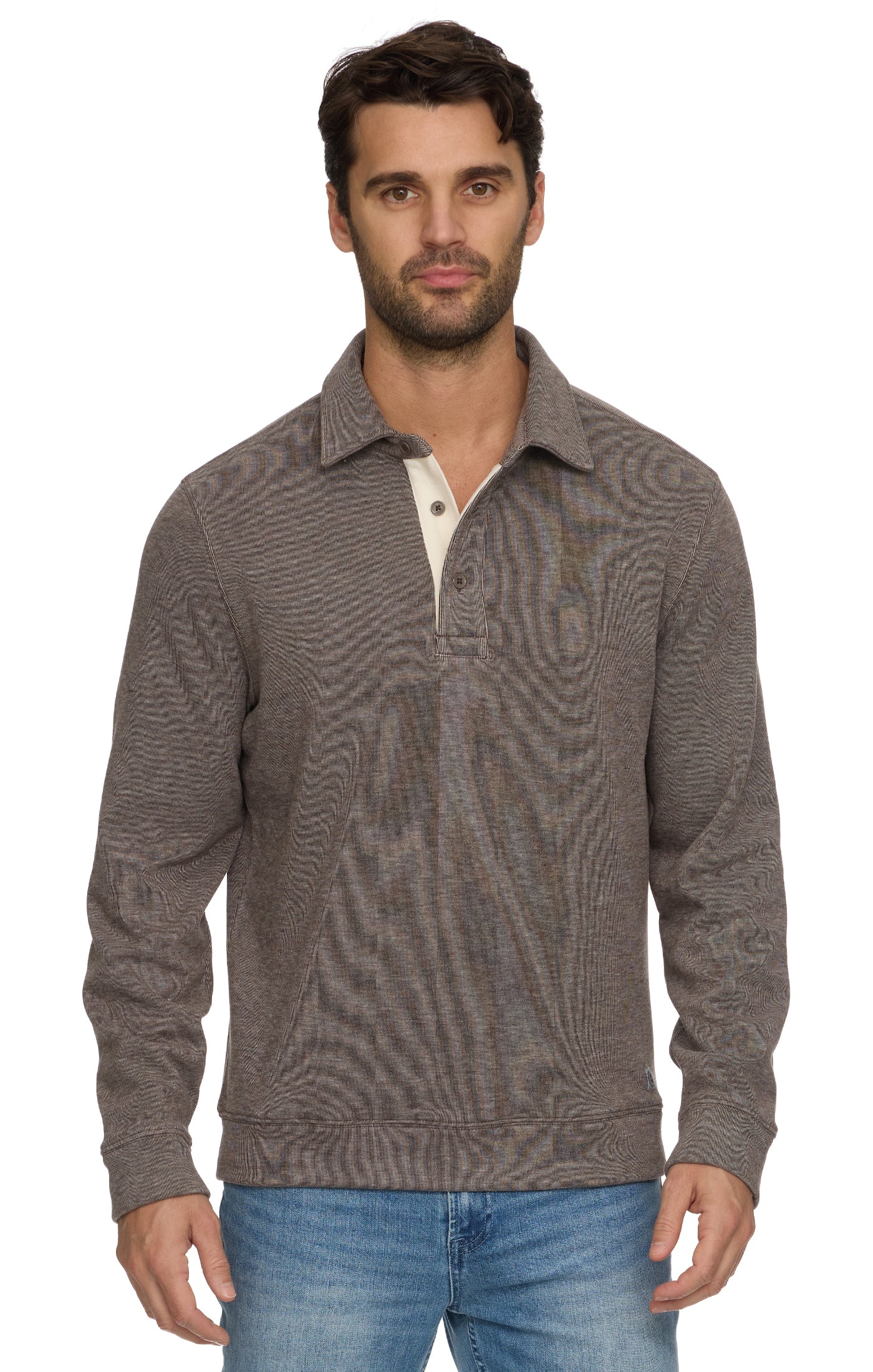 Newton Fleeced Long Sleeve Polo Brown Heather