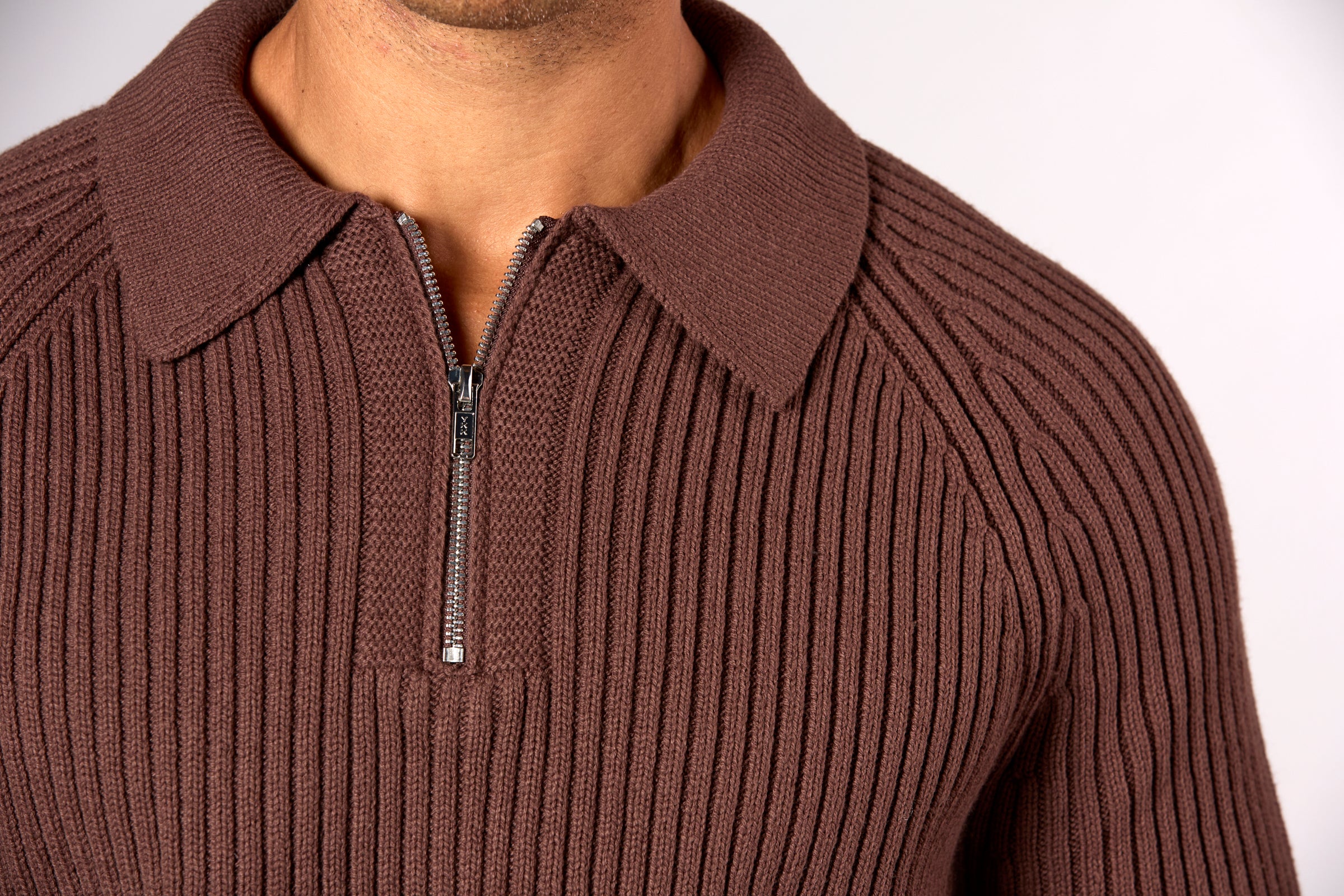 Oversized Chunky 3/4 Zip Chocolate