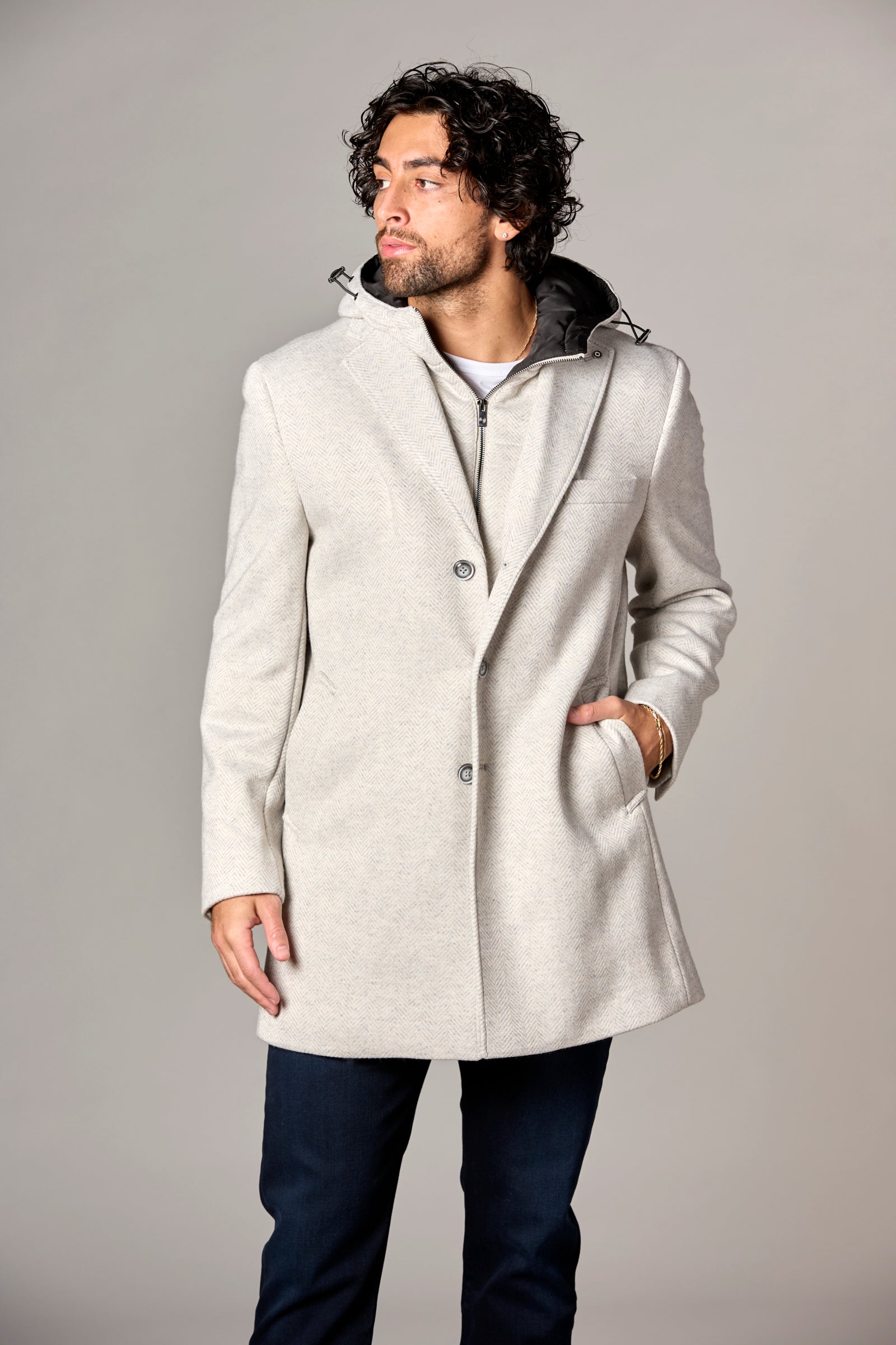 Houndstooth Top Coat w/ Inlay Grey