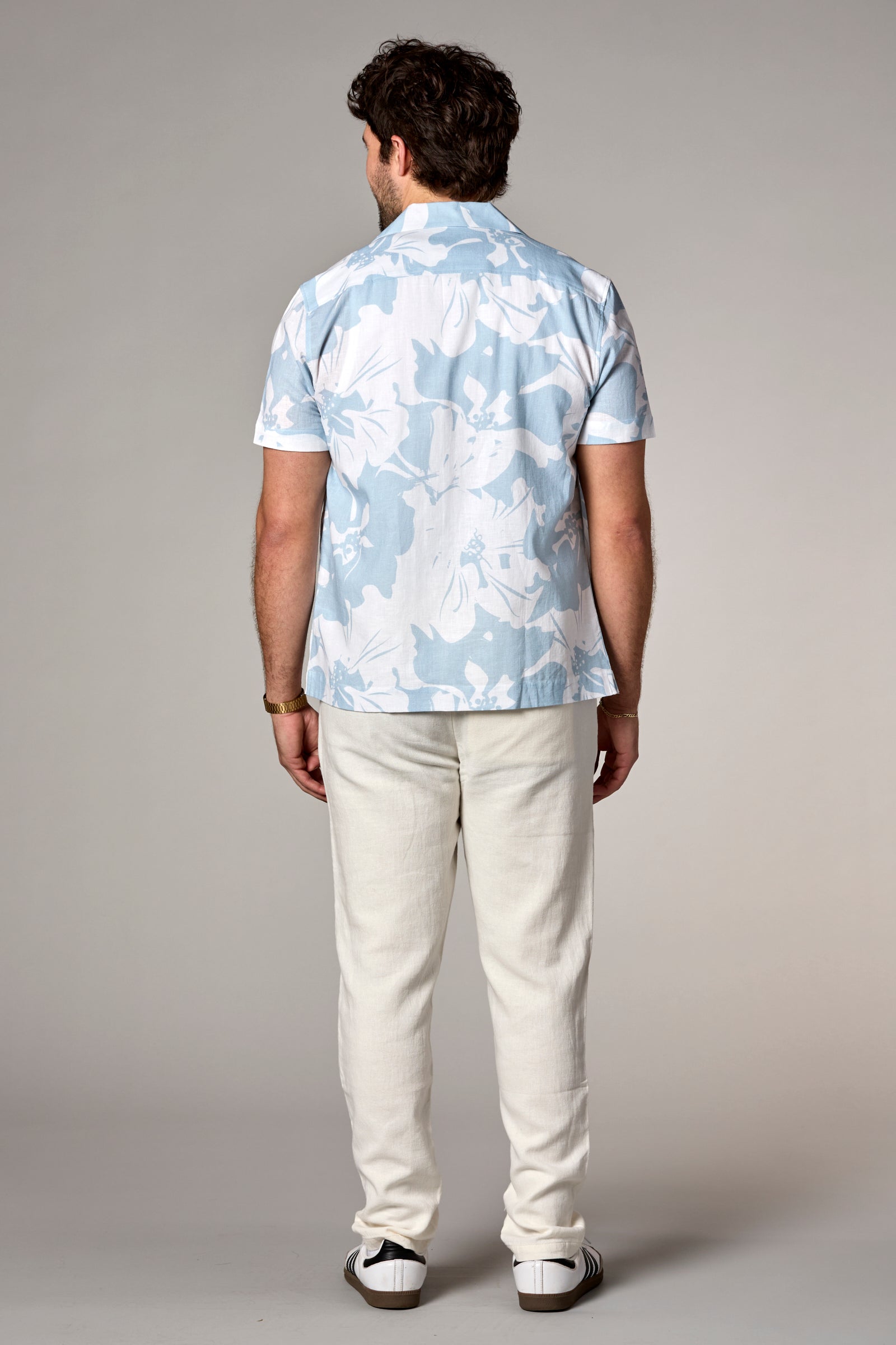 Bahamas S/S Linen Camp Shirt Light Blue Print