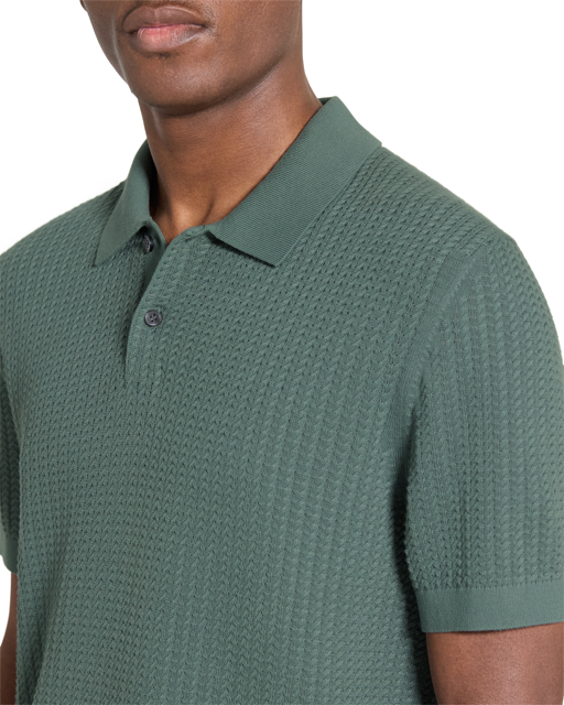 Cable Knit Polo in Tactile Cotton Light Pine Grove