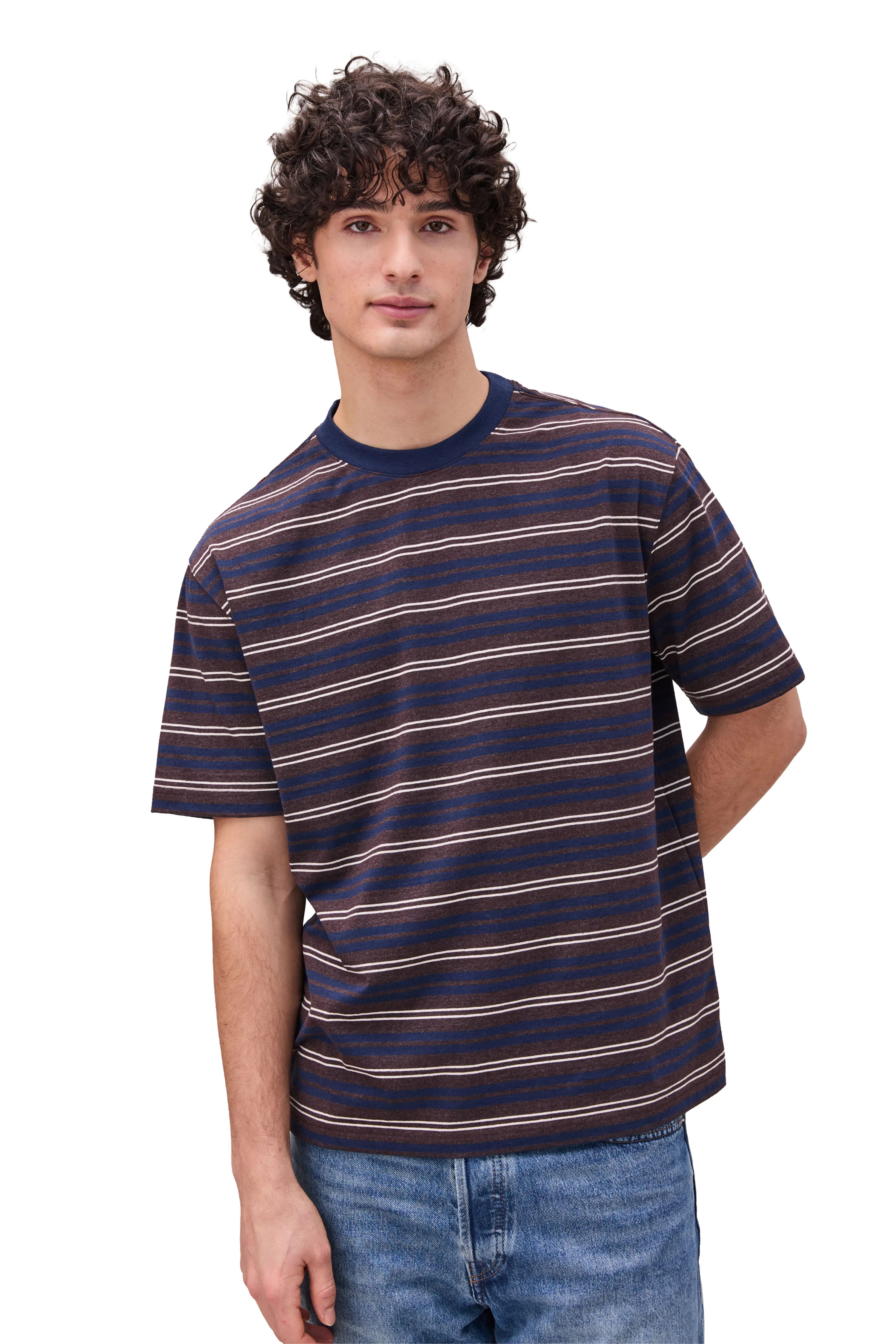 Recycled Stripe Tee Brown/Navy