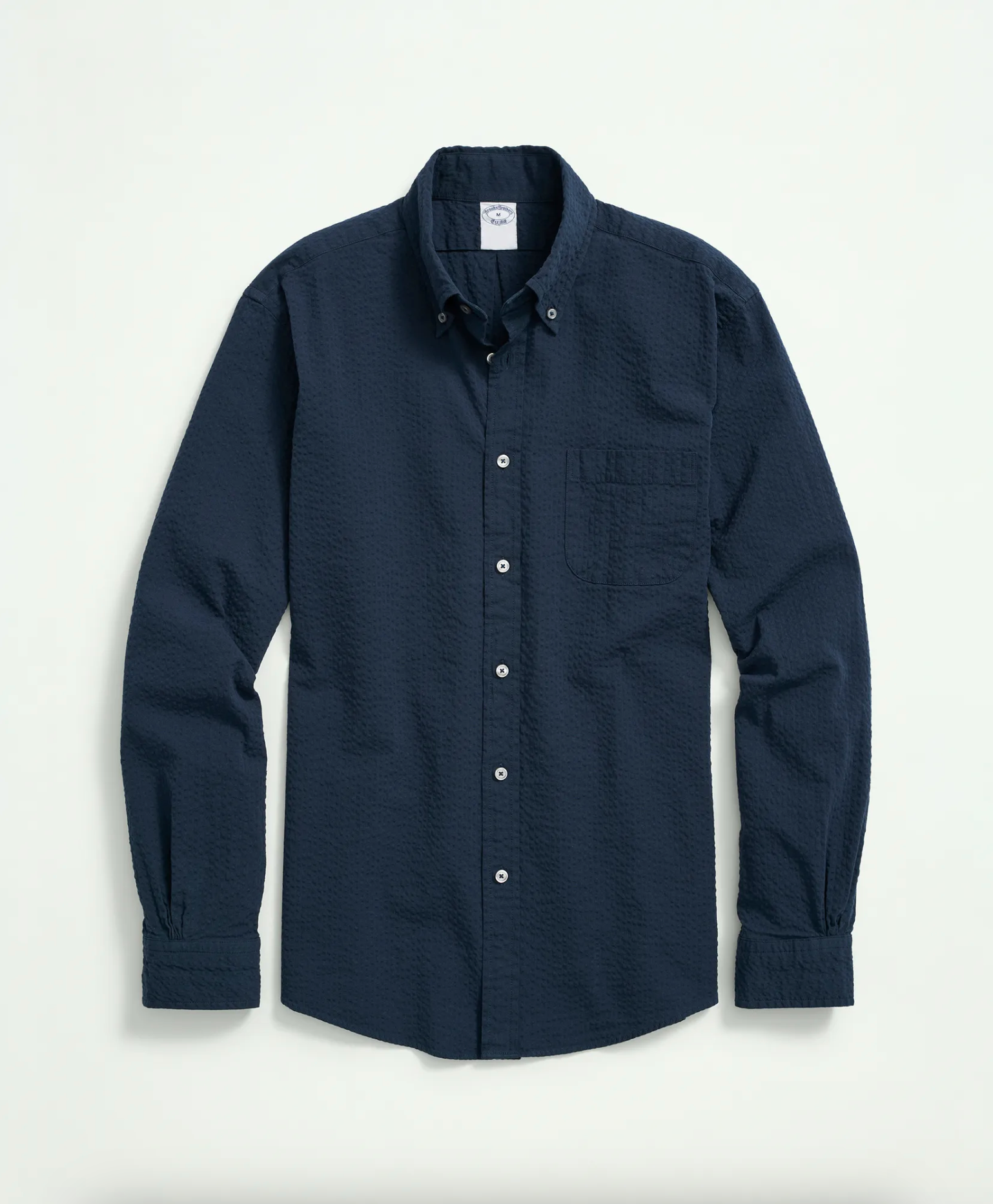 SPT Long Sleeve Seersucker Solid Regular Solid Navy