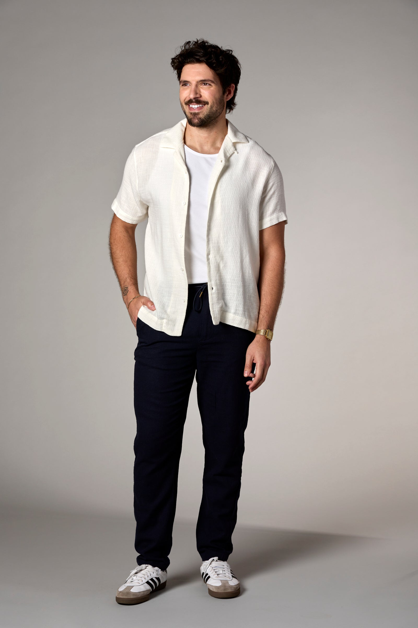 Morgan Bahamas Cotton/Linen Camp Shirt Off-White