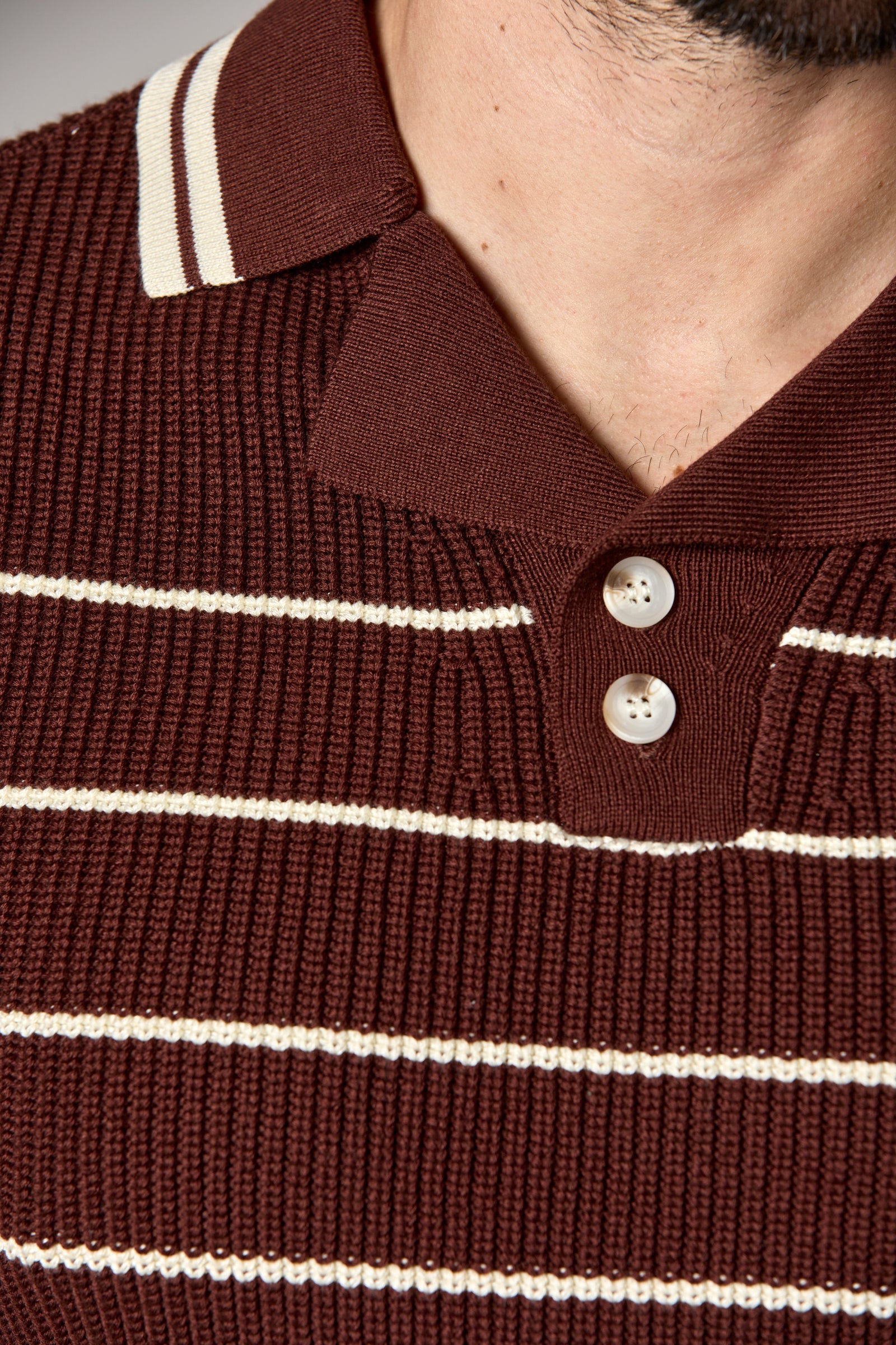 Striped Knit Polo Chocolate Multi