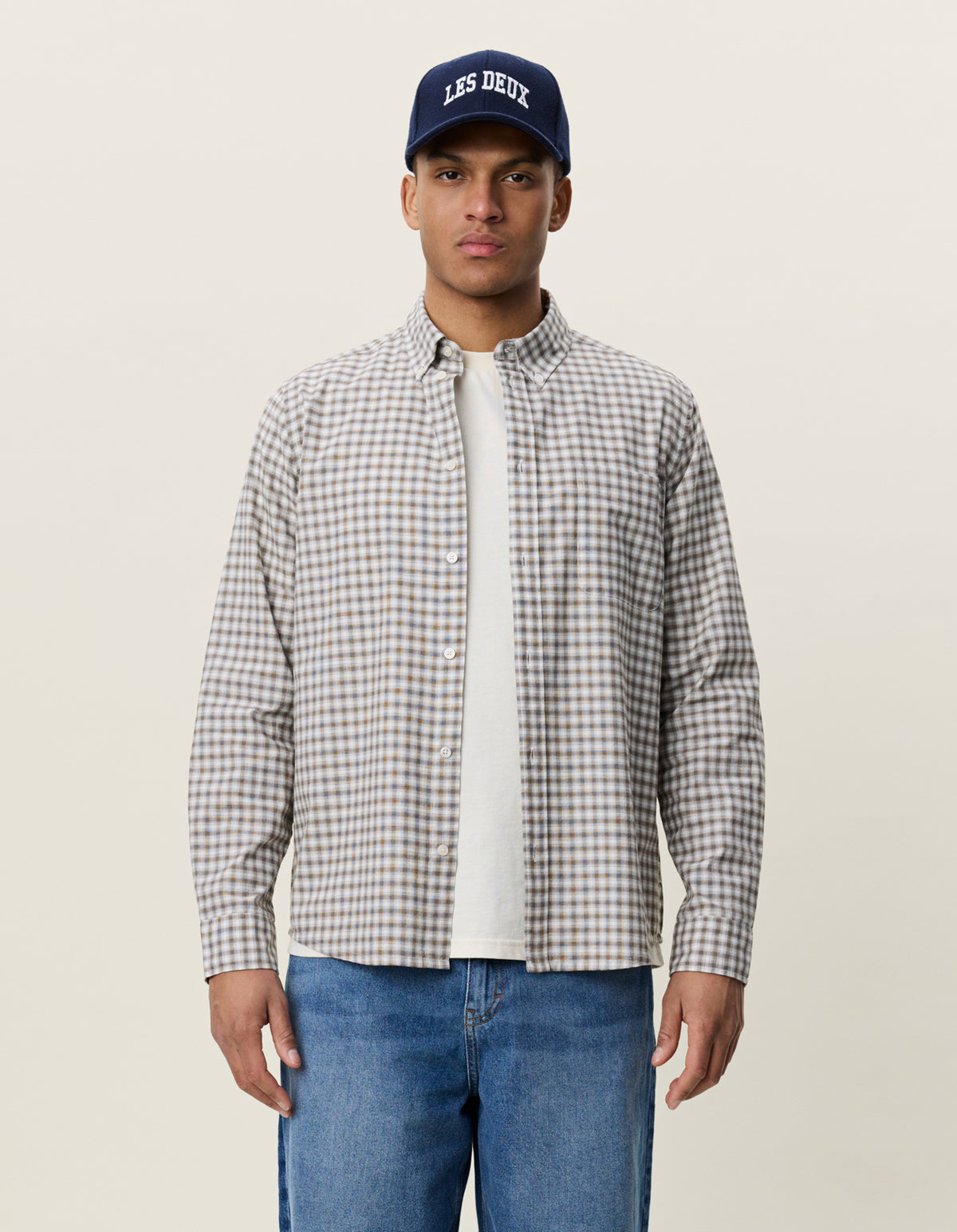Two Tone Mini Check Shirt Shopping Bag Brown
