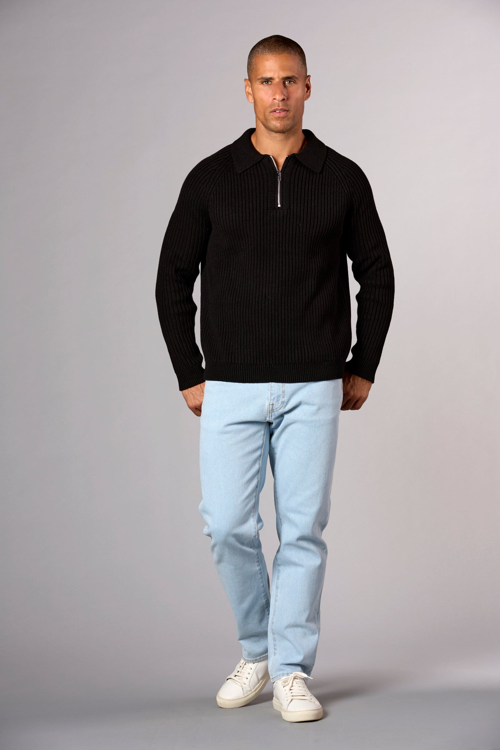 Oversized Chunky 3/4 Zip Black