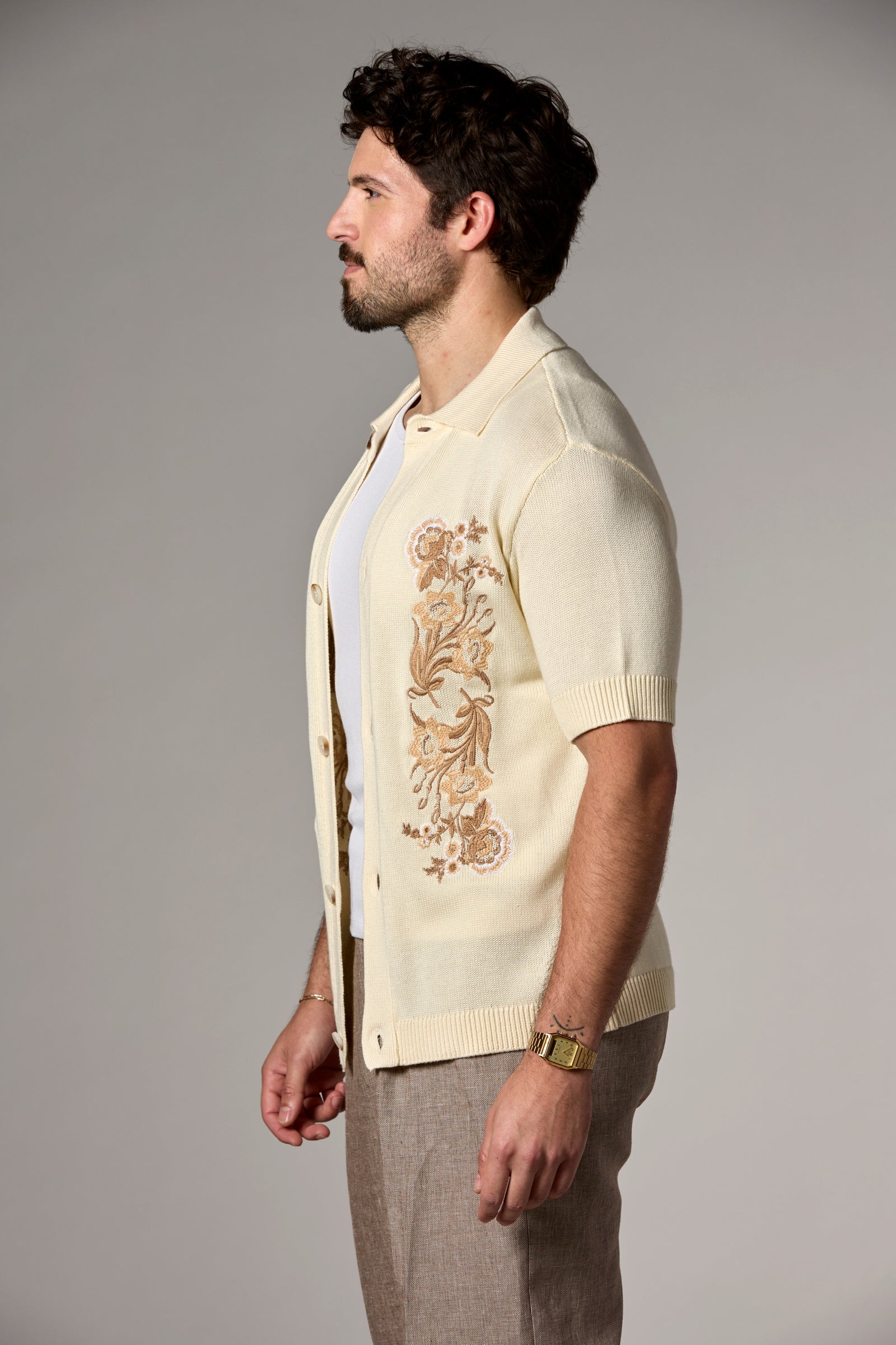Embroidered Knit Shirt Ivory Combo