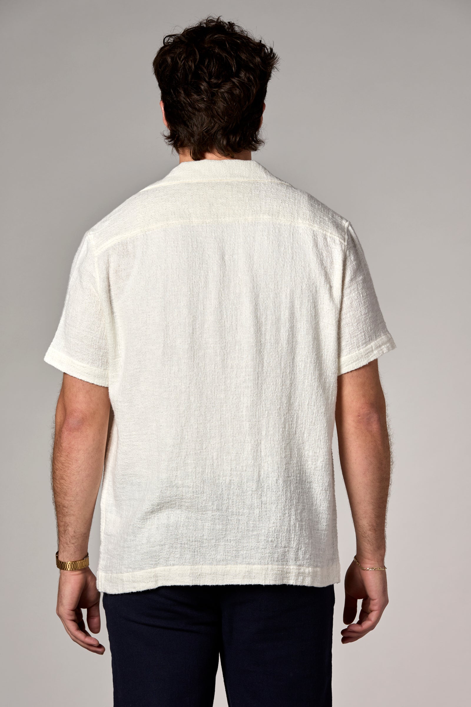 Lora Bahamas Cotton/Linen Camp Shirt Off White