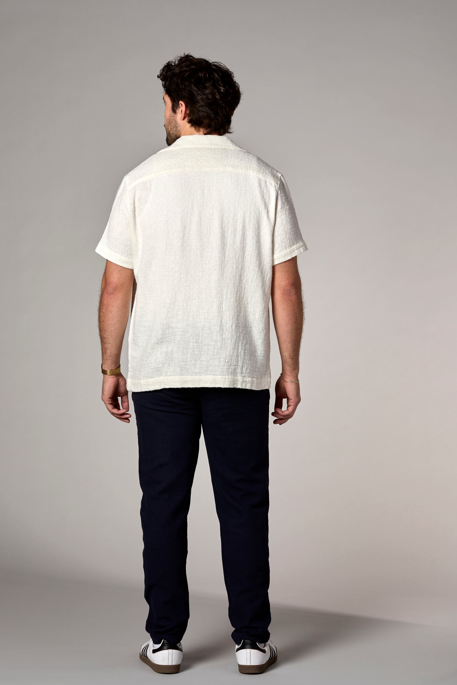 Lora Bahamas Cotton/Linen Camp Shirt Off White