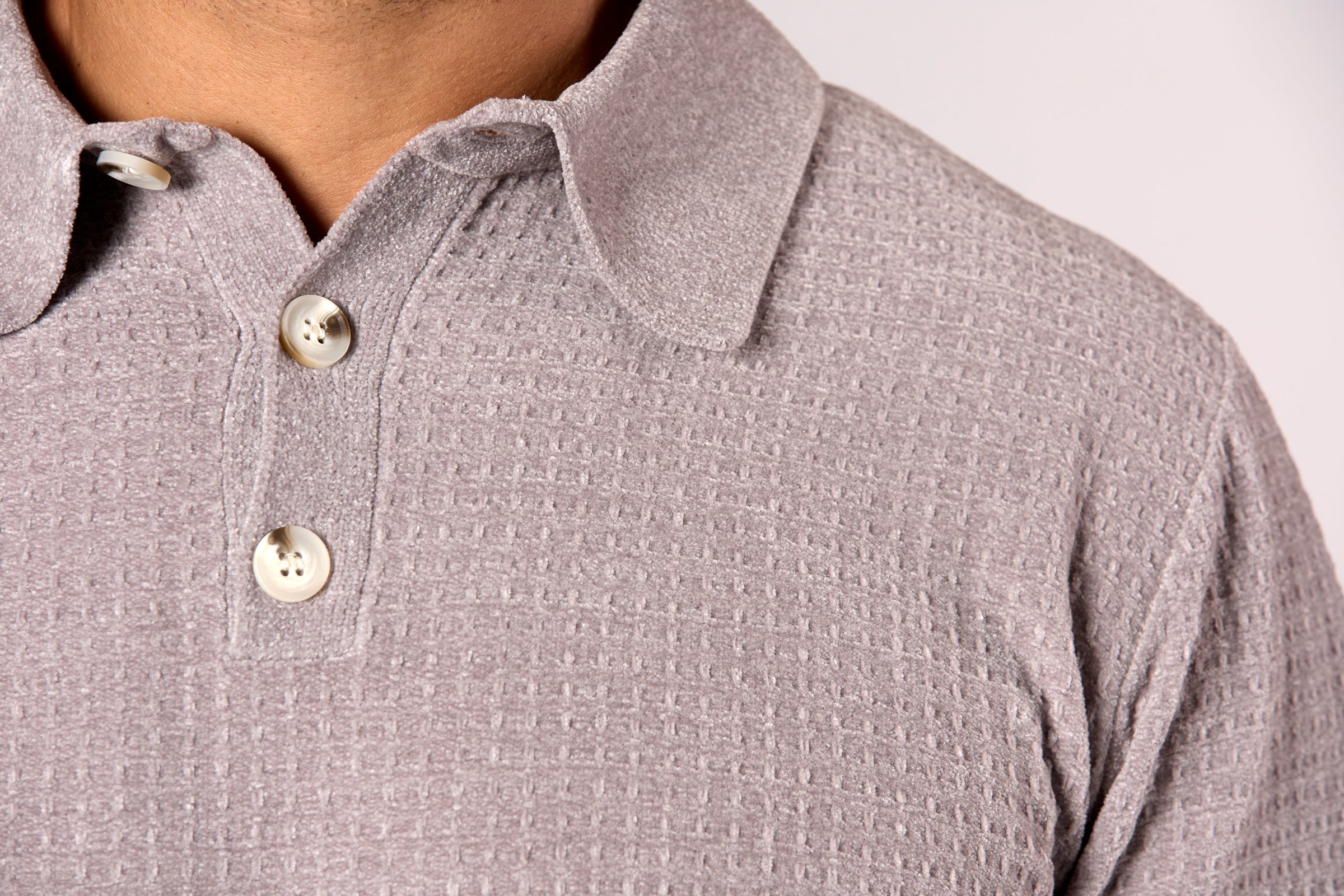 Chenille Waffle Stitch Polo Grey Heather