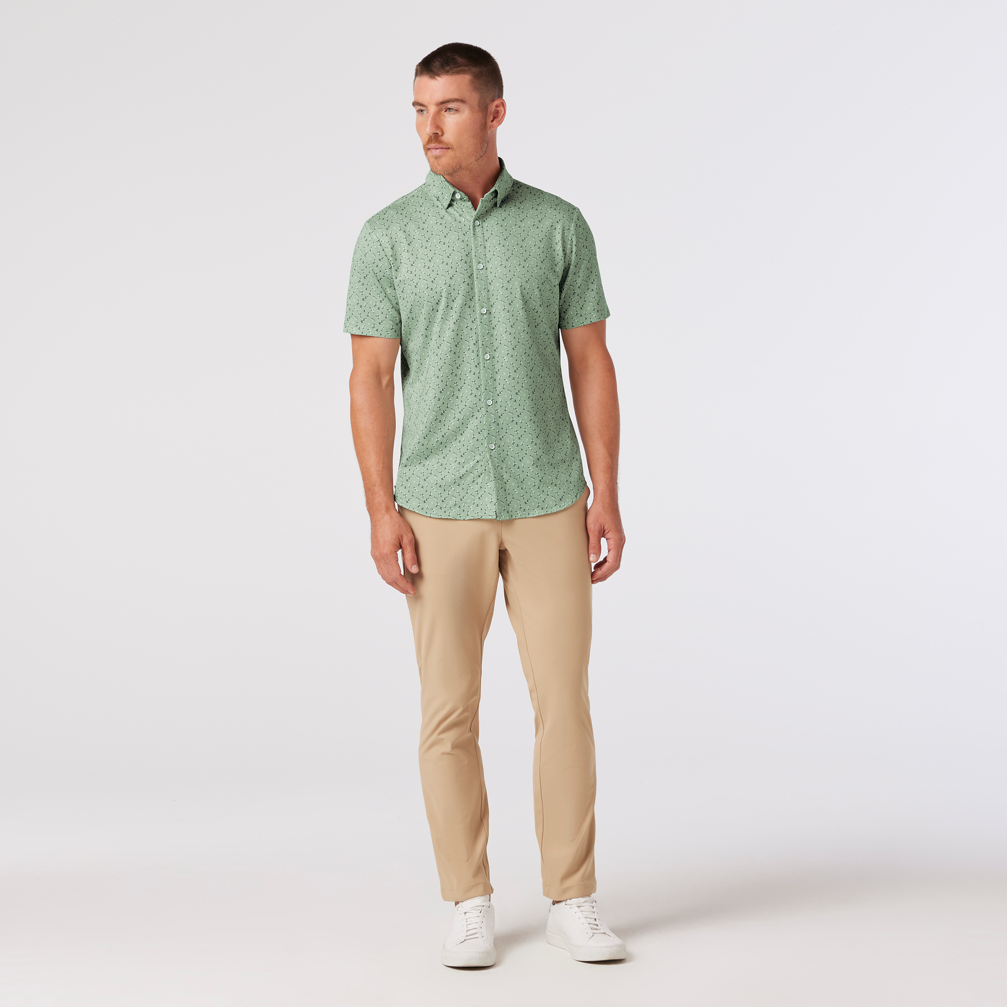 Halyard Short Sleeve Dress Shirt Pale Green Floral+Fauna