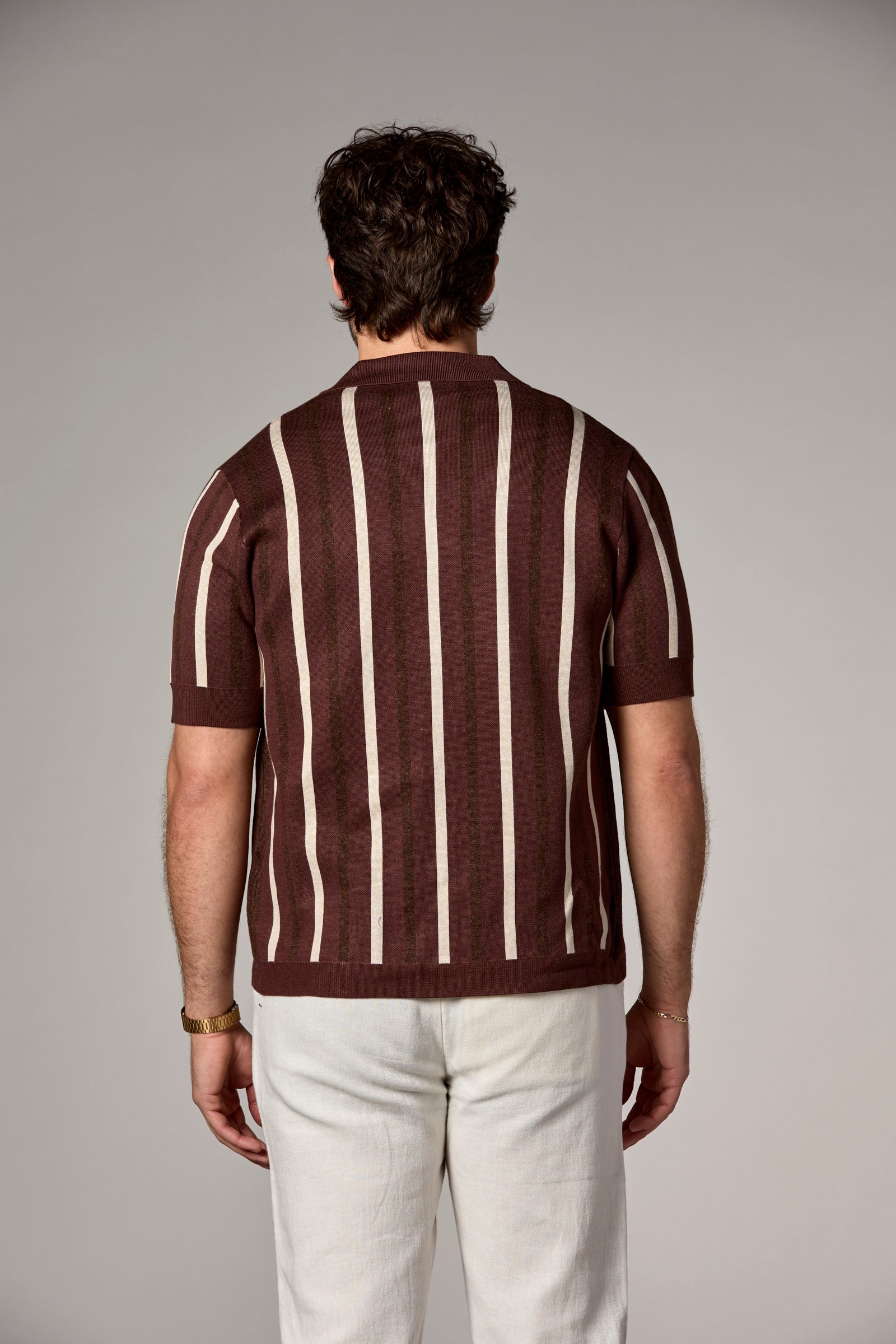 Striped Knit Shirt Taupe Multi