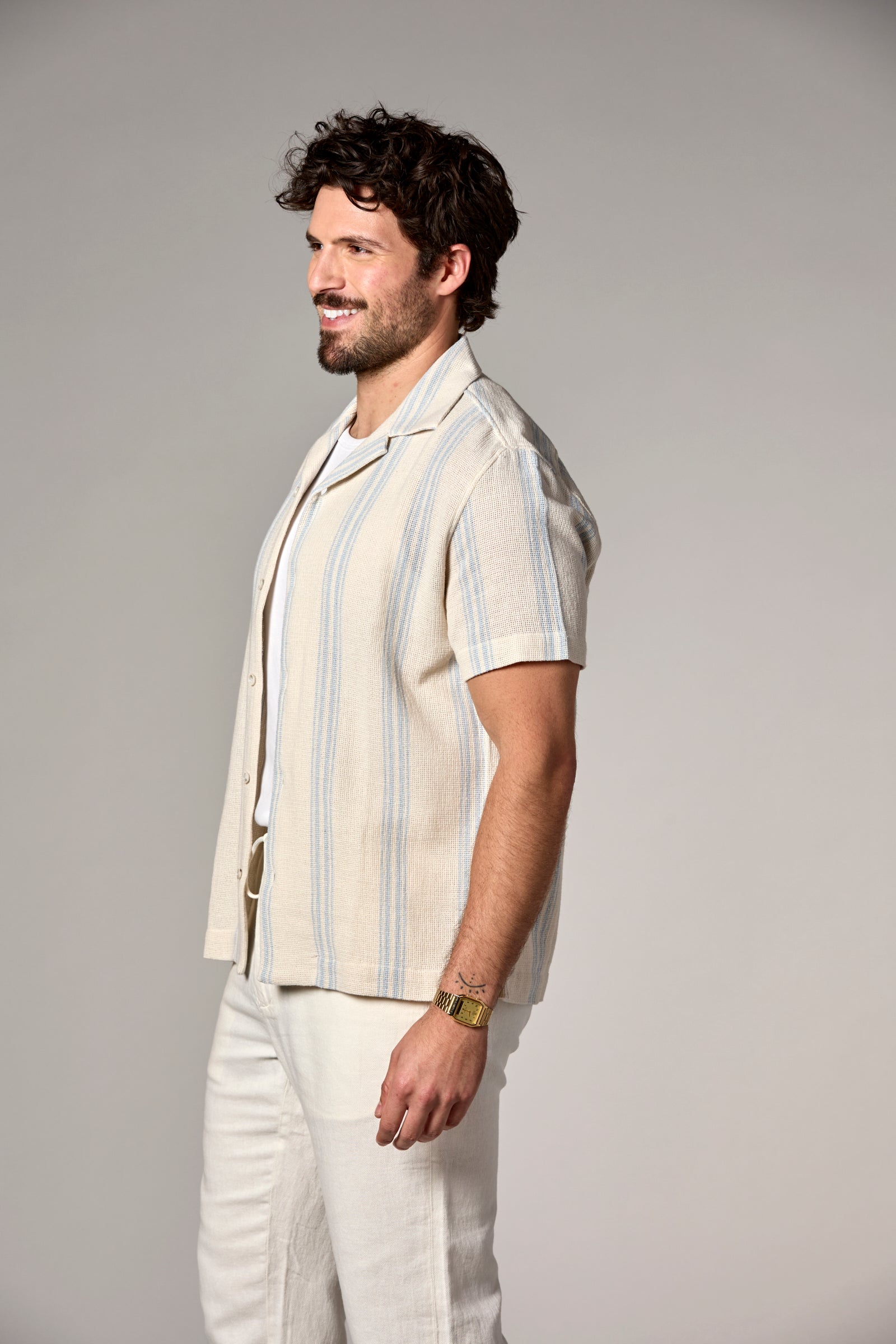 Bahamas S/S Striped Camp Shirt Light Blue/Ecru Stripe