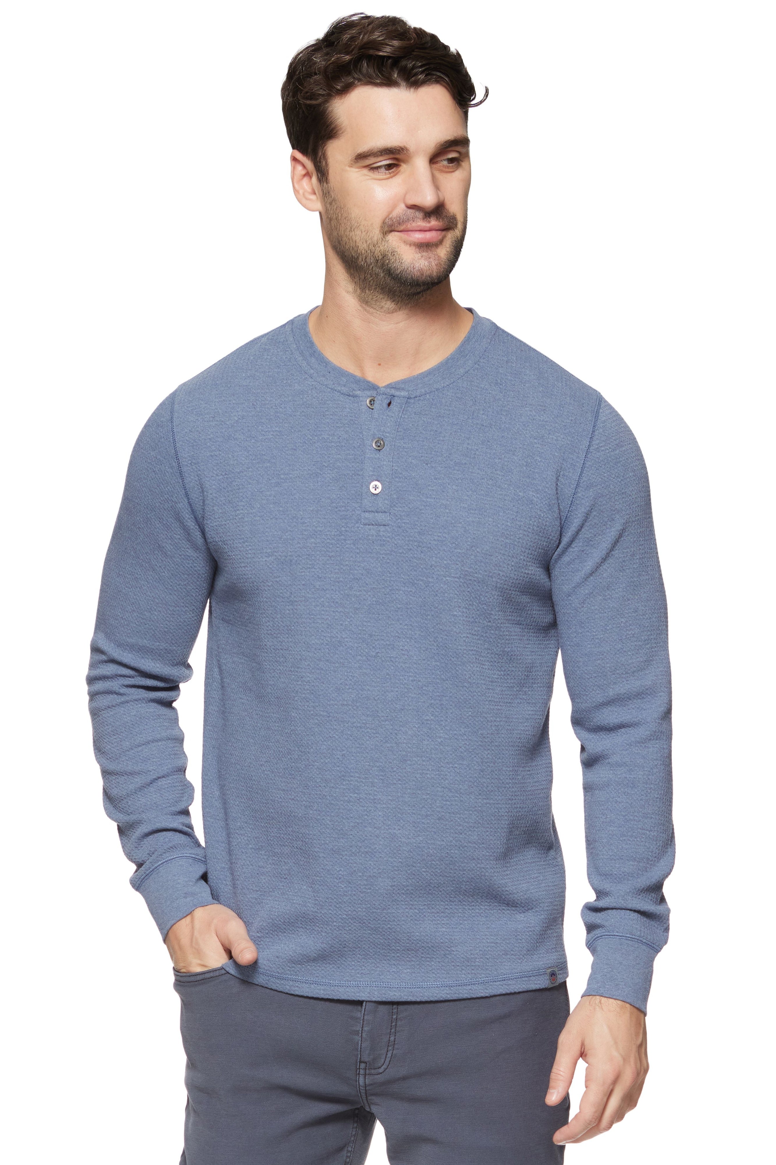 Chatsworth Soft Waffle Henley Med. Blue Heather