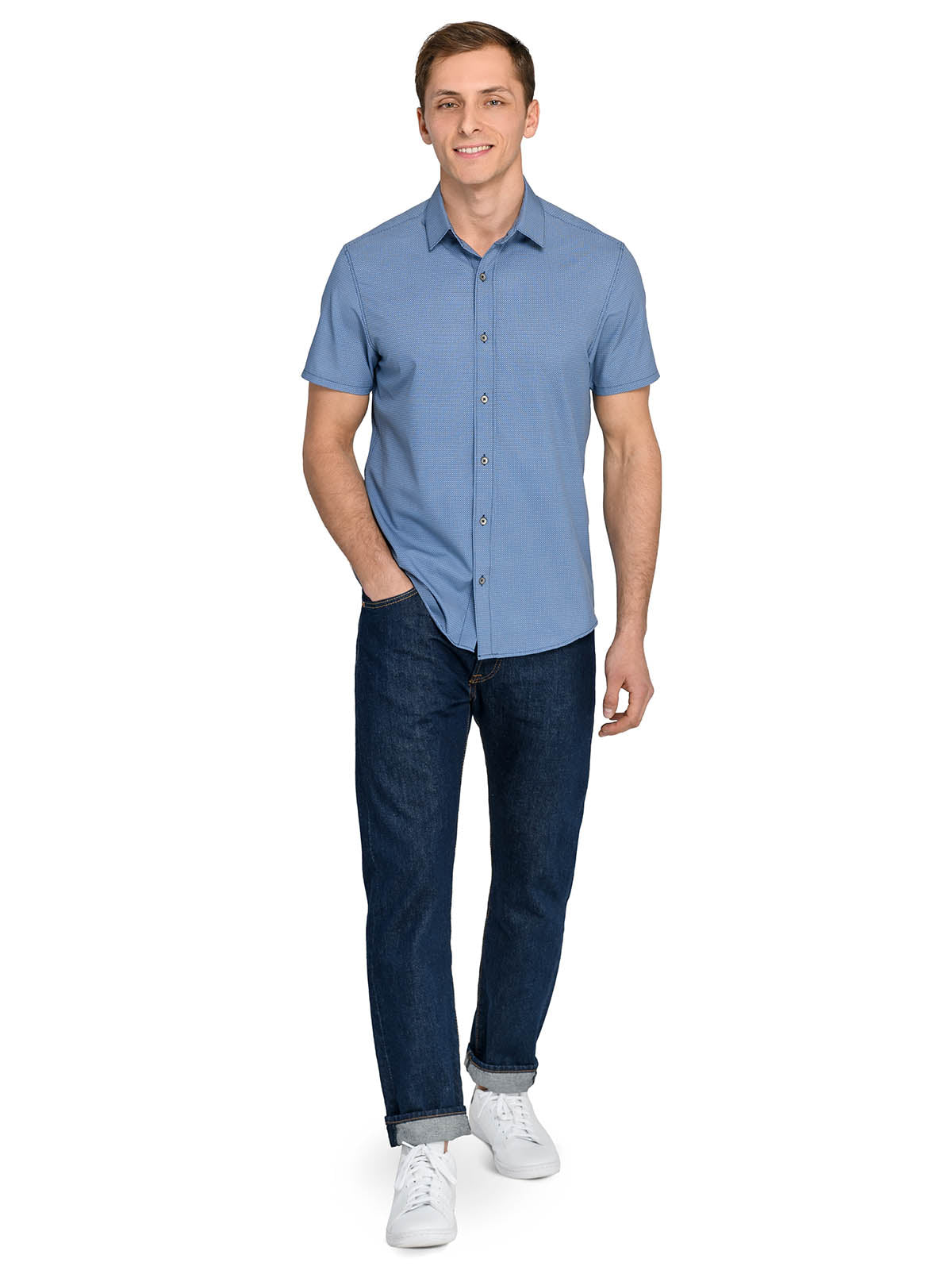 Abstract Geo Woven Short Sleeve Basic Navy