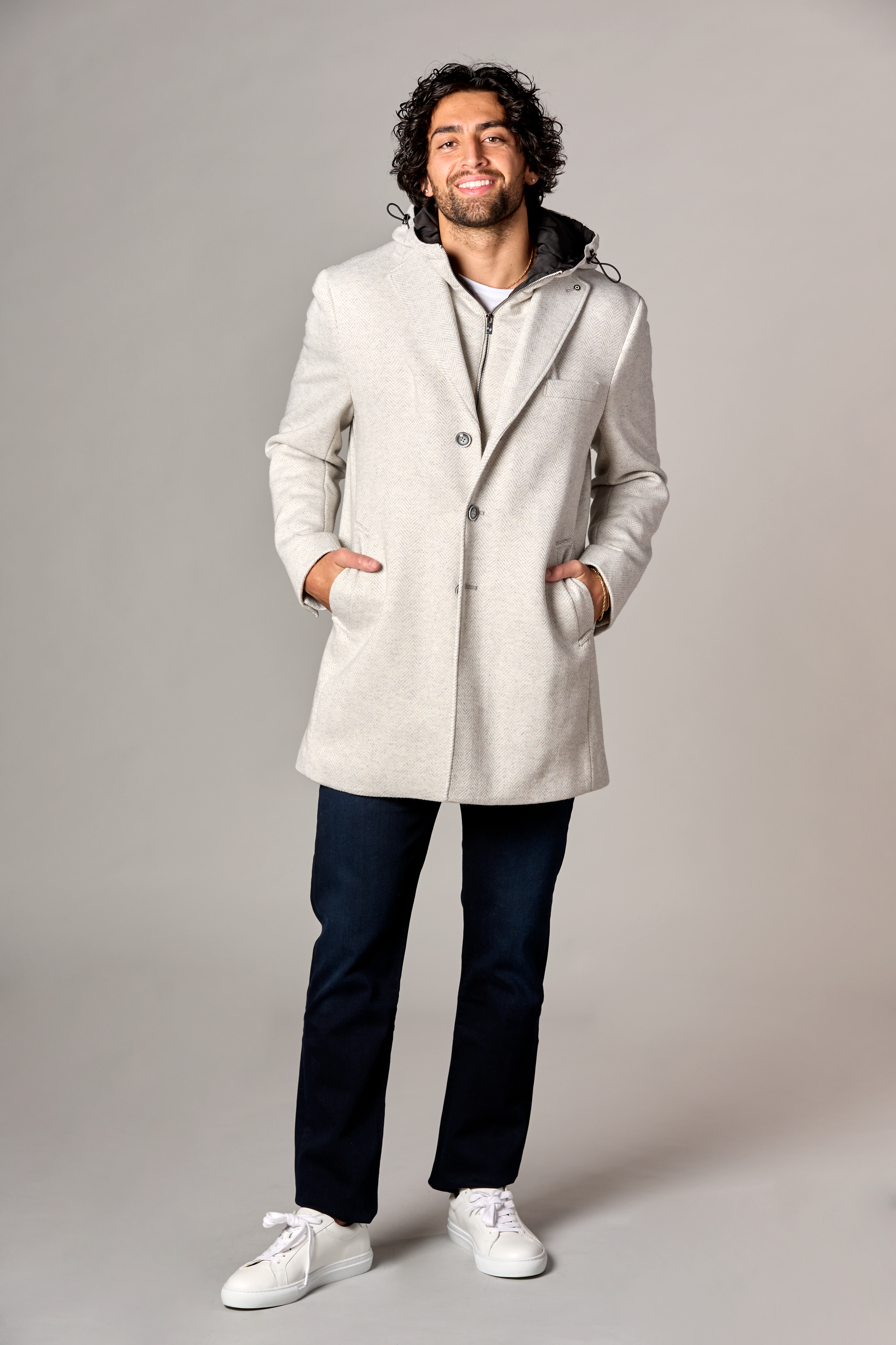 Houndstooth Top Coat w/ Inlay Grey