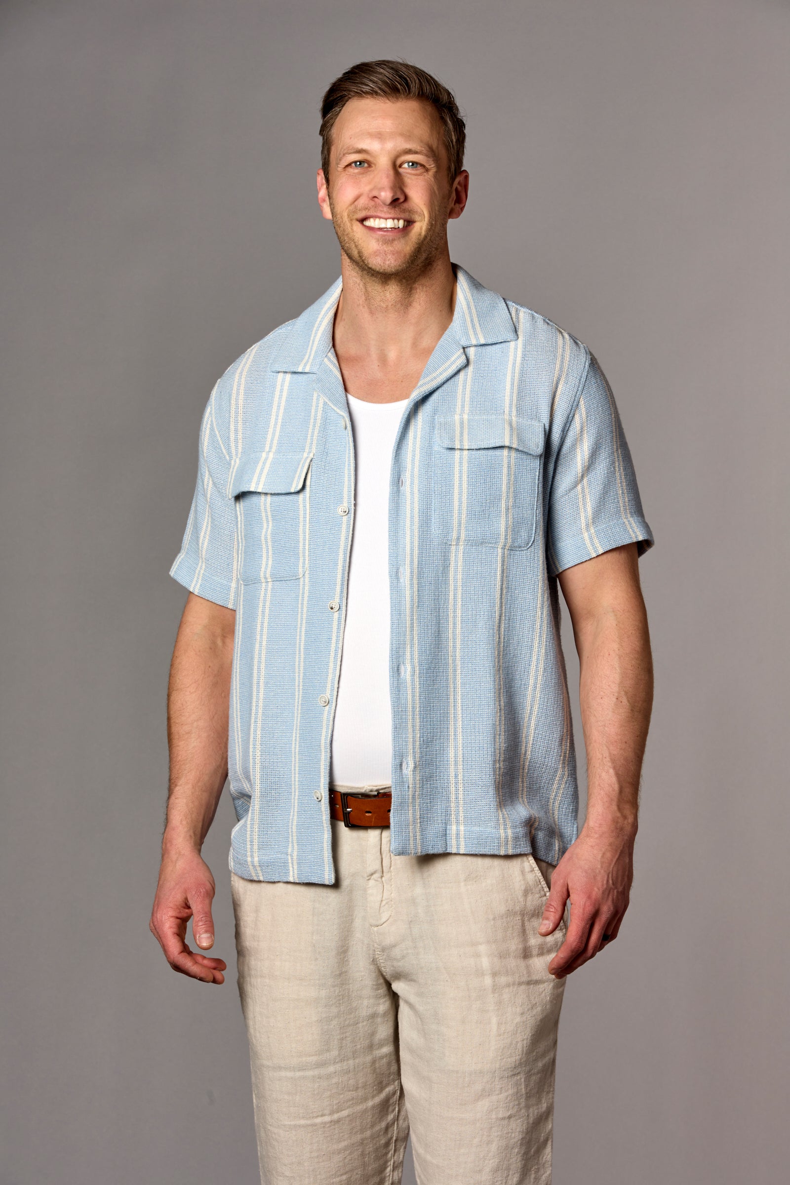 Double Stripe Pocket Camp Shirt Blue/Ecru