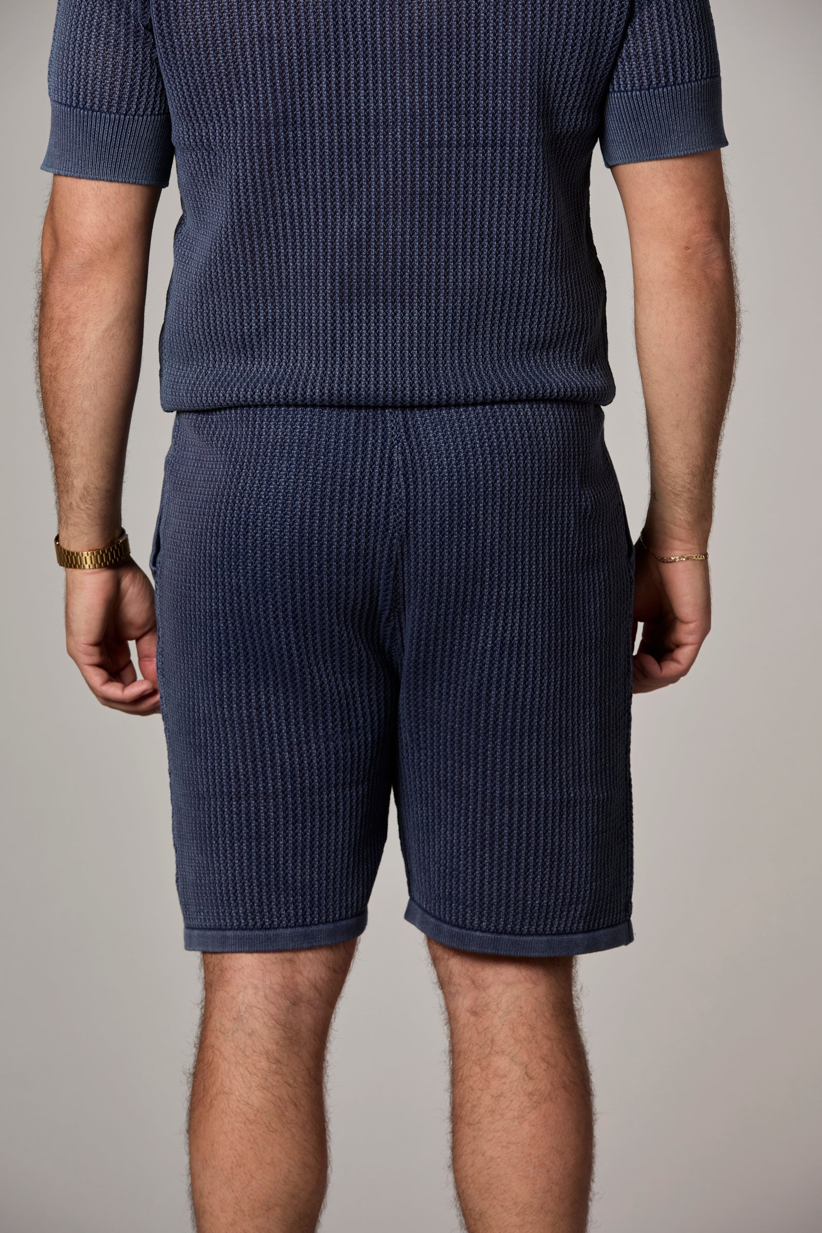 Vertical Knit Textured Shorts Navy