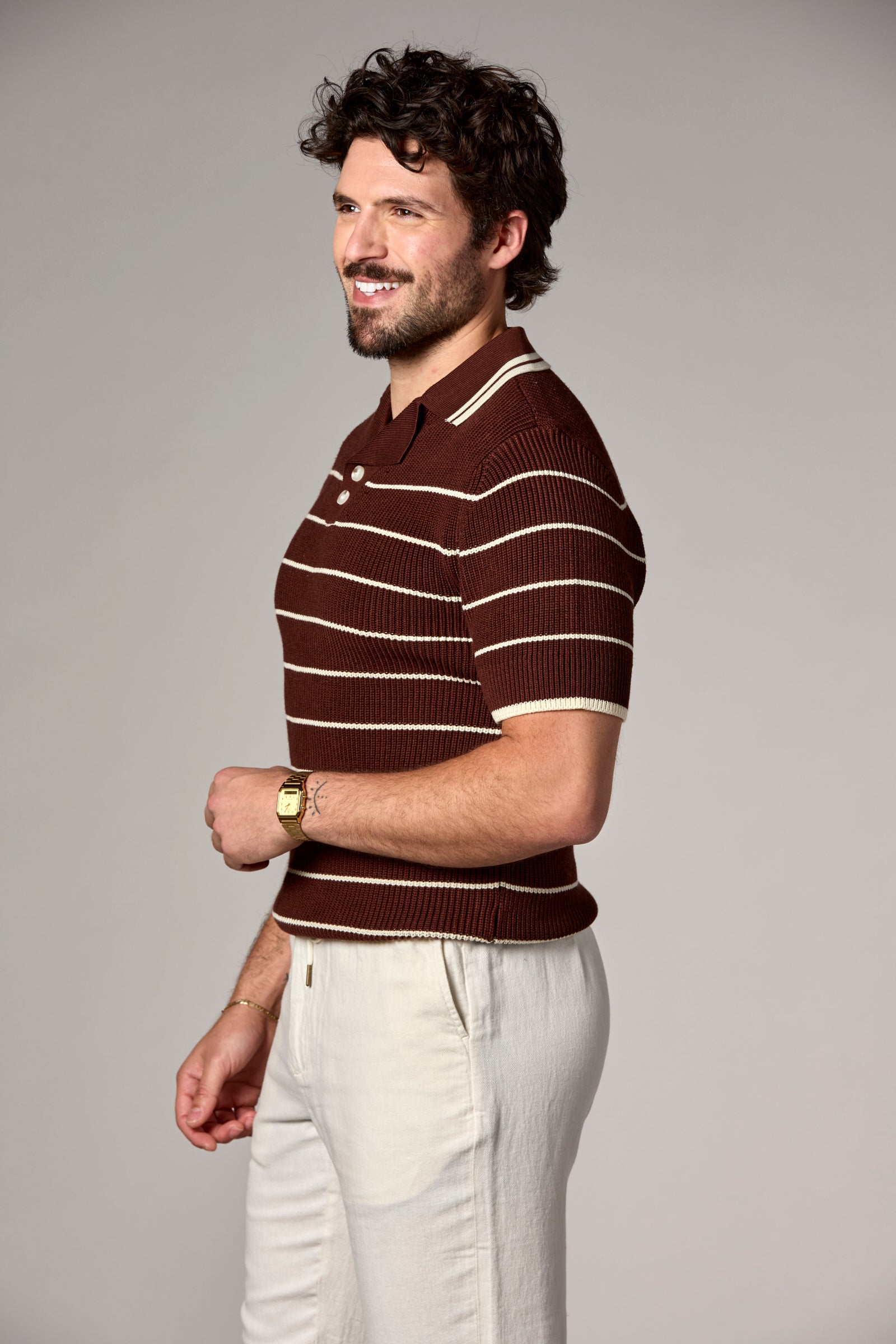 Striped Knit Polo Chocolate Multi