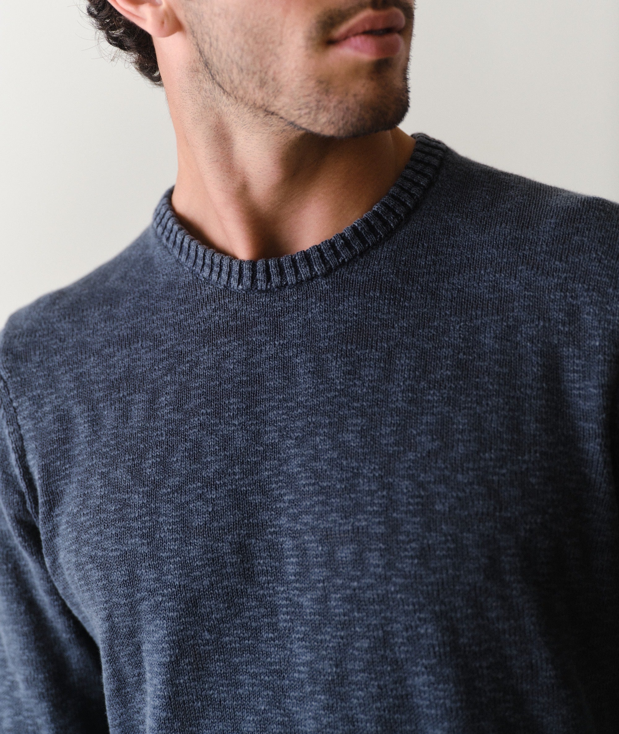 Long Sleeve Slub Crew Sweater Tee Vintage Indigo